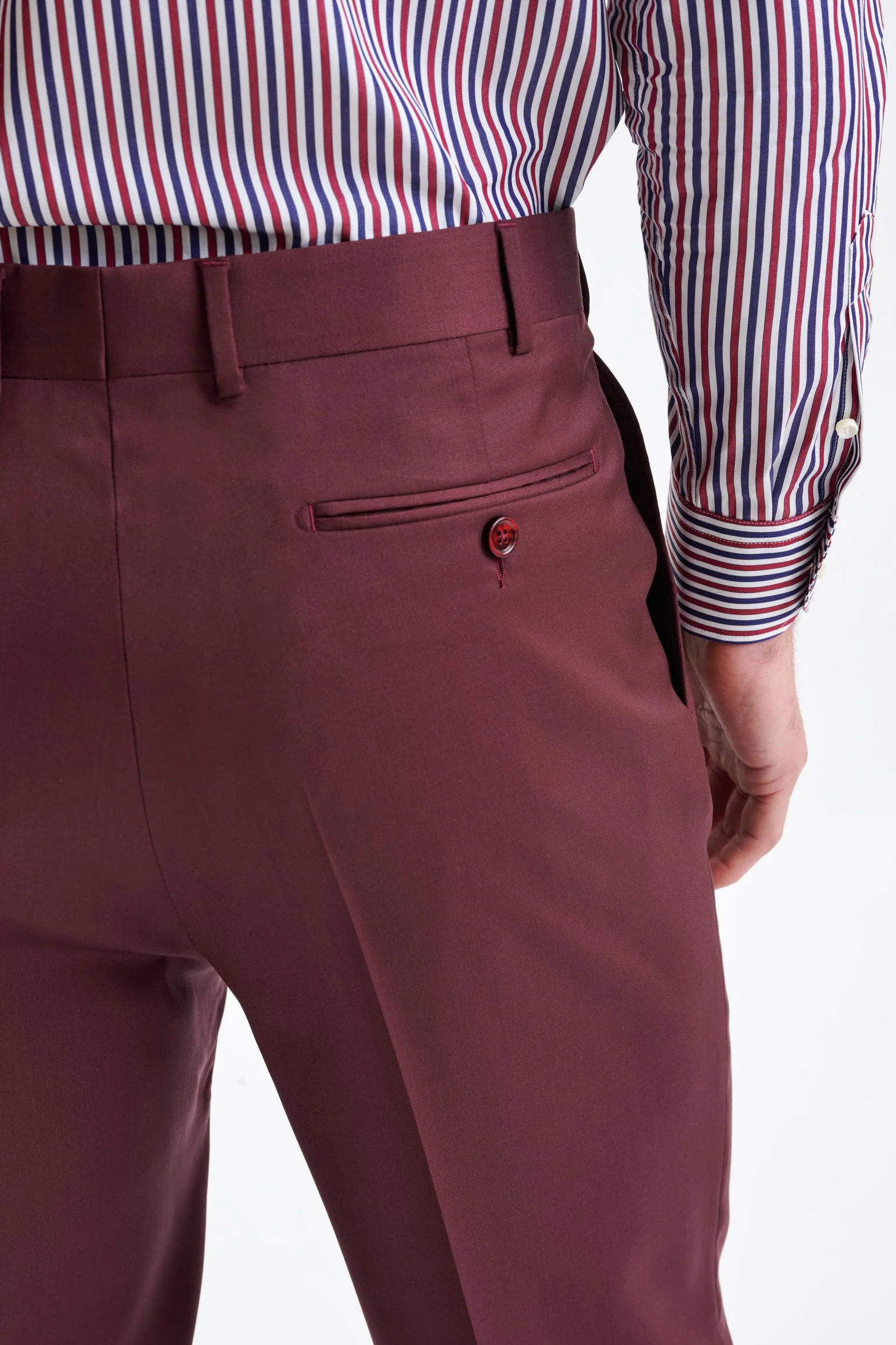 Burgundy Super 100's Wool Farley Trousers New Deluxe - Image 4