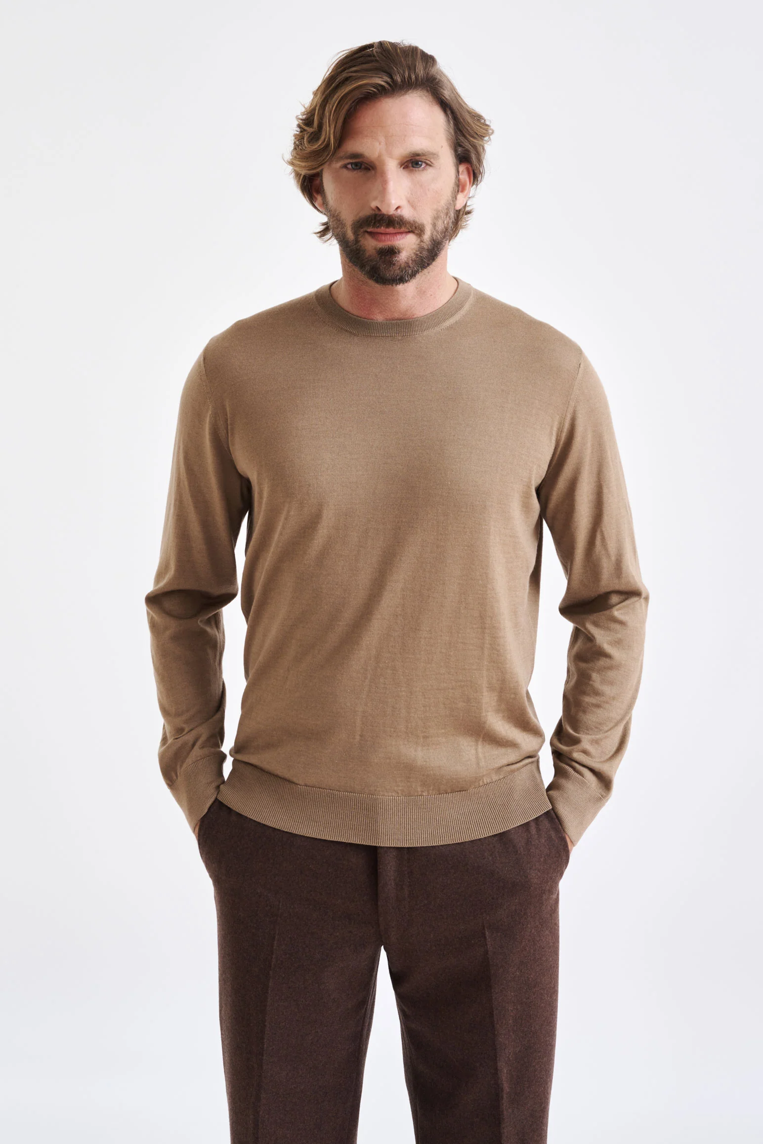 Camel Cashmere Merino Silk Blend Crewe Sweater