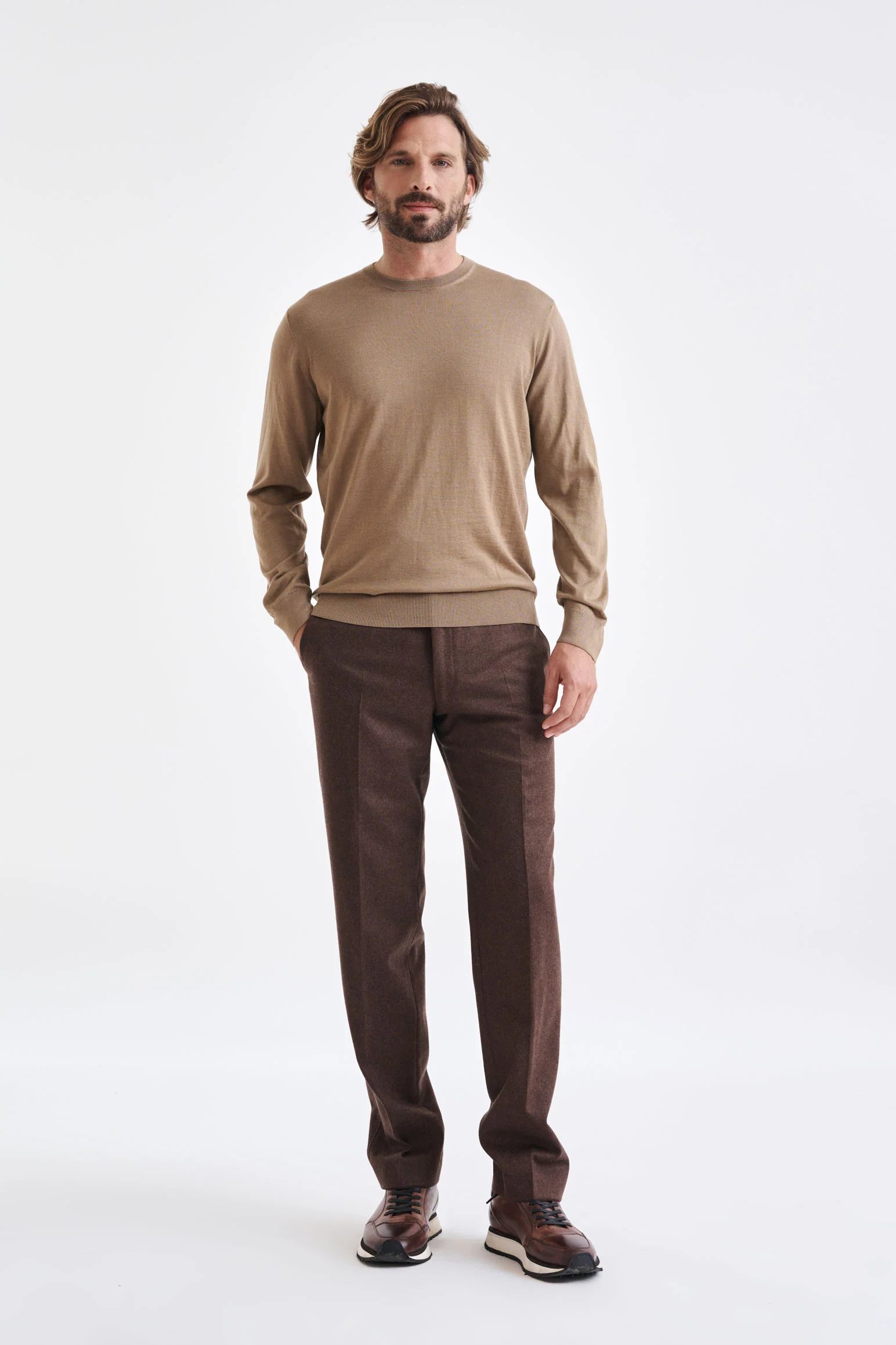 Camel Cashmere Merino Silk Blend Crewe Sweater - Image 2