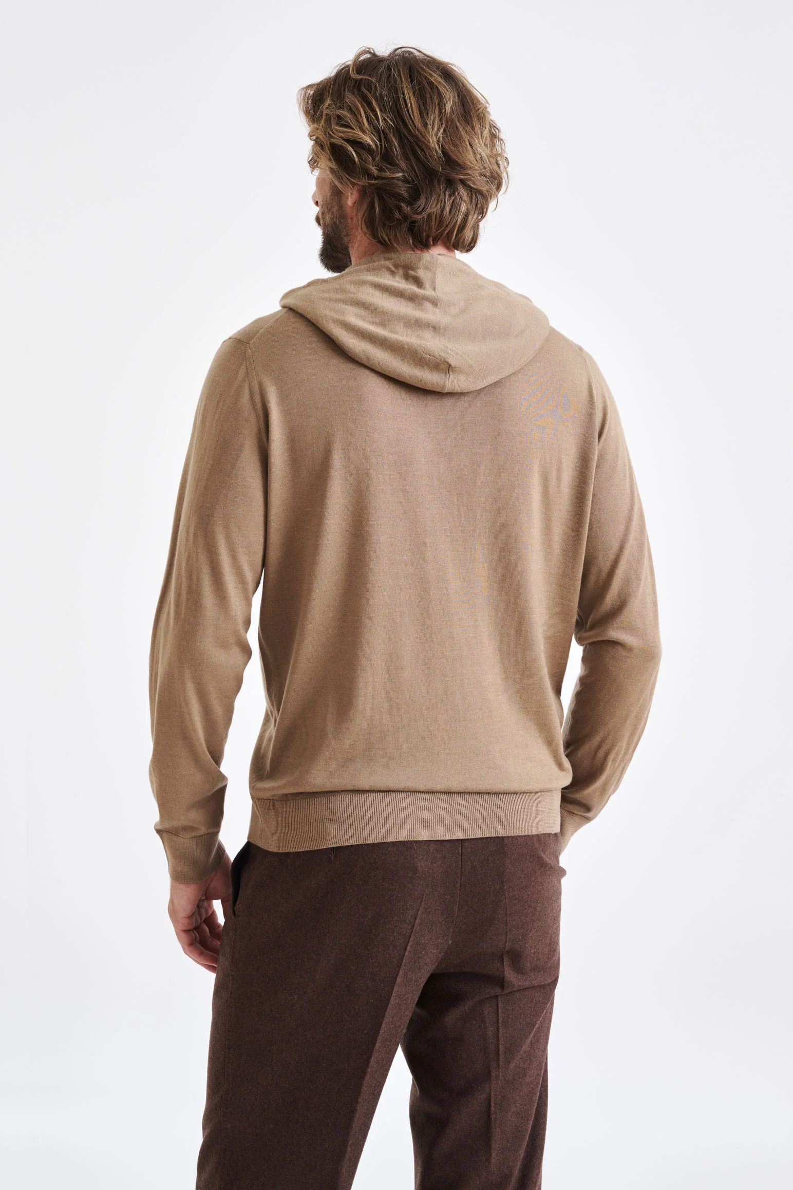 Camel Cashmere Merino Silk Blend Goole Zipped Hoodie Knit - Image 4