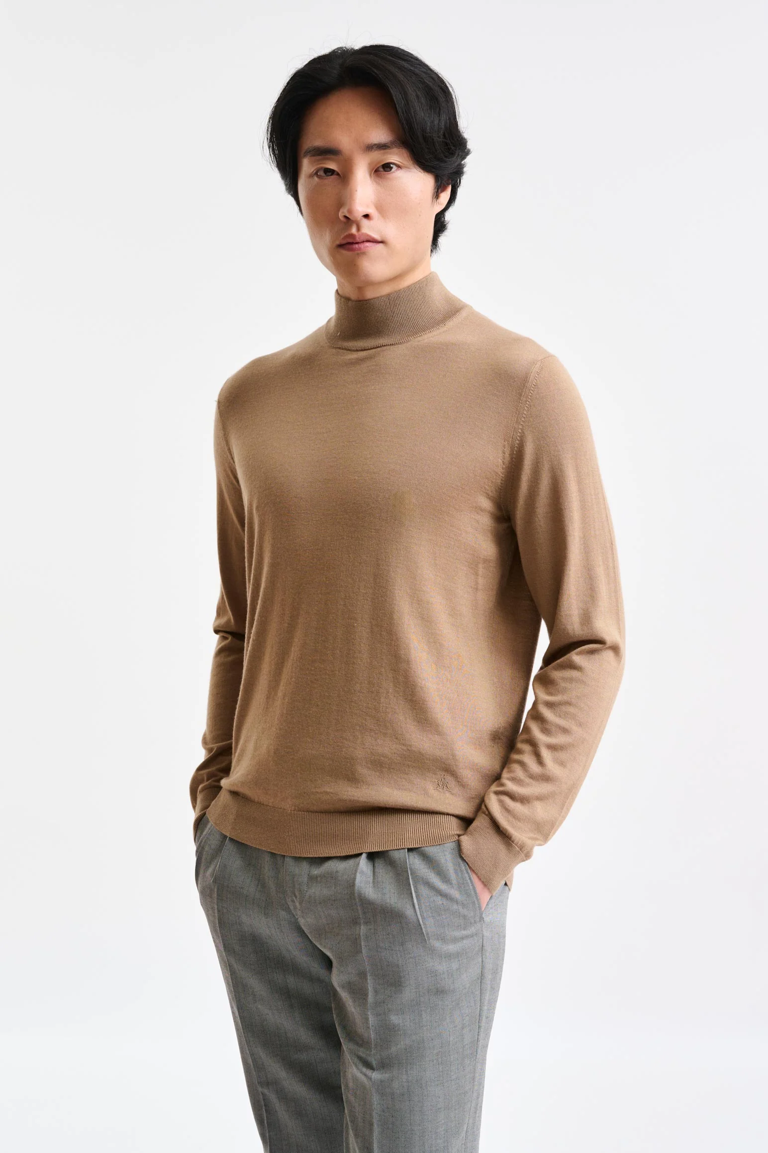 Camel Cashmere & Merino Silk Ramsey High Crew Knitwear