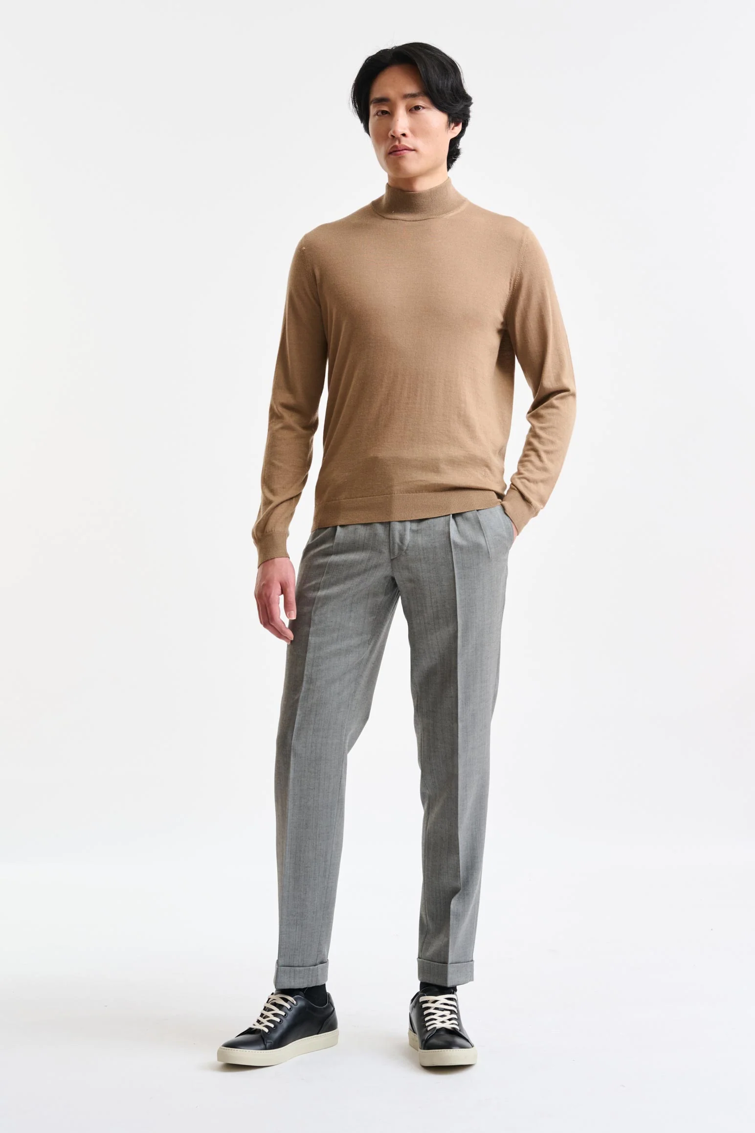 Camel Cashmere & Merino Silk Ramsey High Crew Knitwear - Image 3