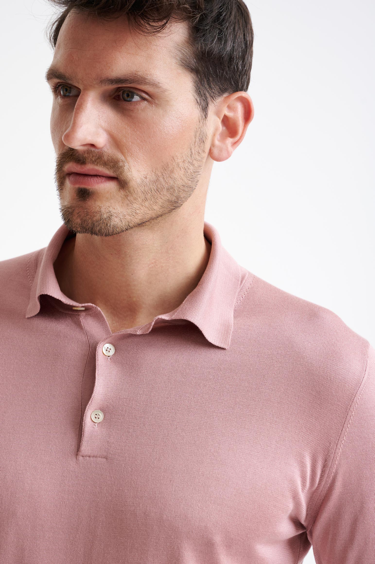 Rose Silk Harwich Knitted Long Sleeve Polo - Image 2