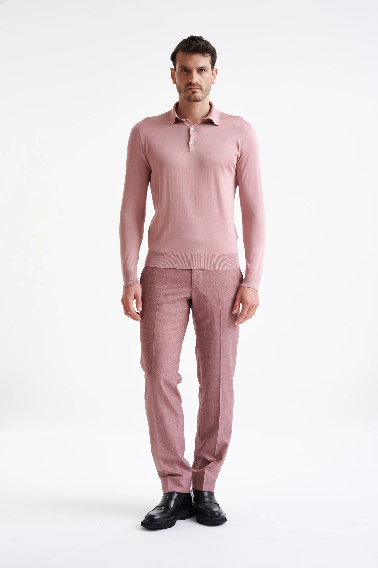 Rose Silk Harwich Knitted Long Sleeve Polo - Image 3