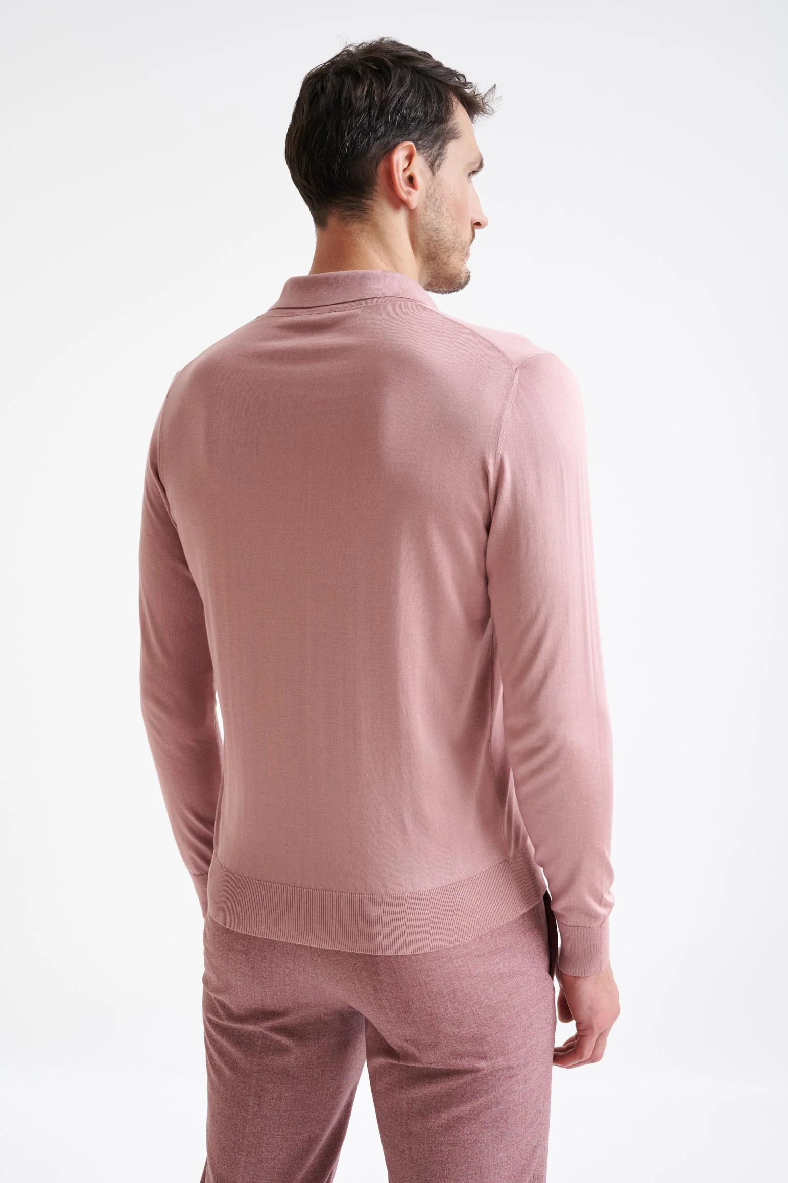 Rose Silk Harwich Knitted Long Sleeve Polo - Image 4