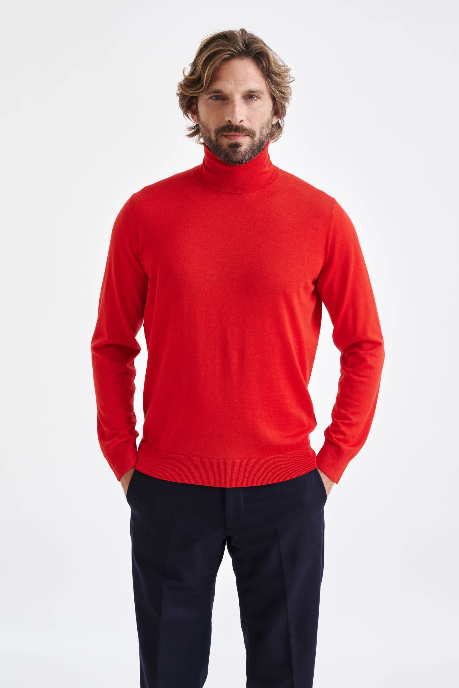 Carmine Cashmere Merino Silk Blend Telford Turtleneck Sweater
