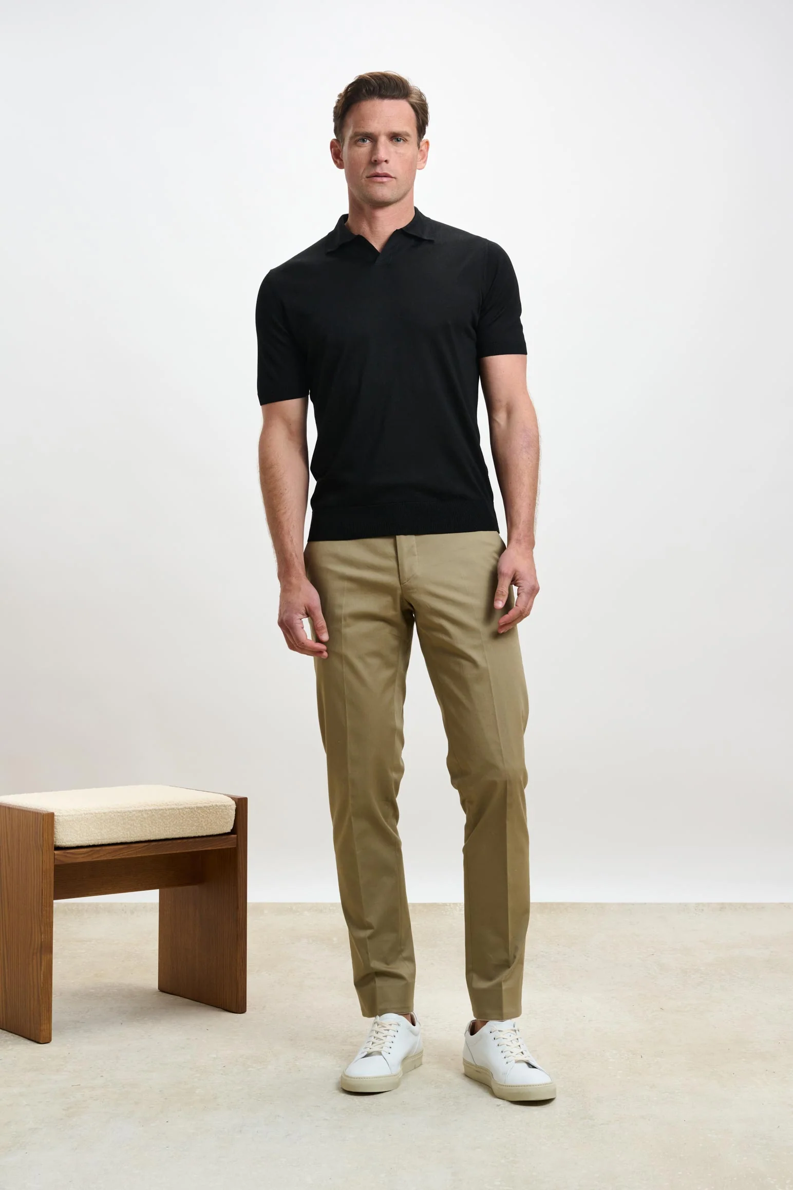 Black Silk Knitted Short Sleeve Open Collar Cawdor Polo Shirt - Image 3