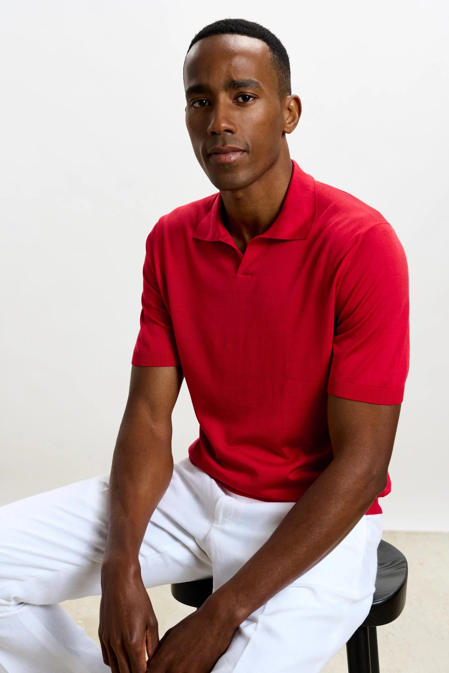Carmine Silk Knitted Short Sleeve Open Collar Cawdor Polo Shirt - Image 6
