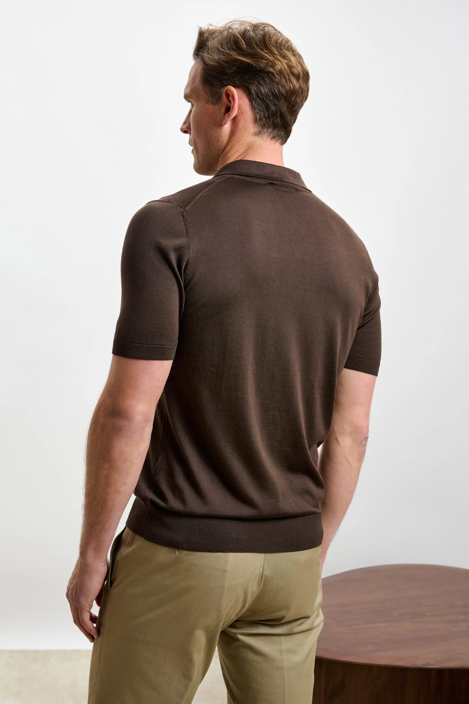 Chocolate Silk Knitted Short Sleeve Open Collar Cawdor Polo Shirt - Image 3