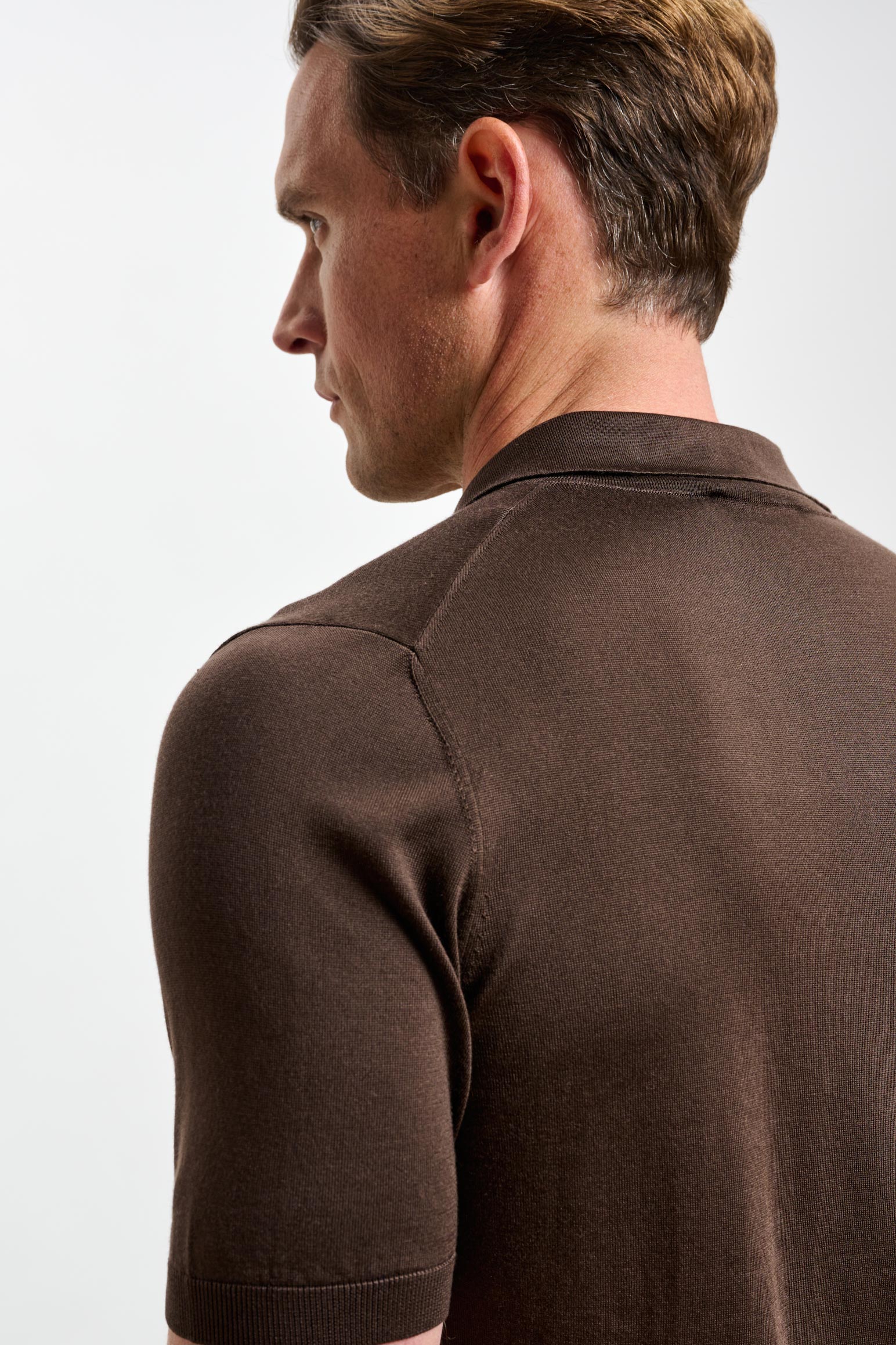 Chocolate Silk Knitted Short Sleeve Open Collar Cawdor Polo Shirt - Image 4