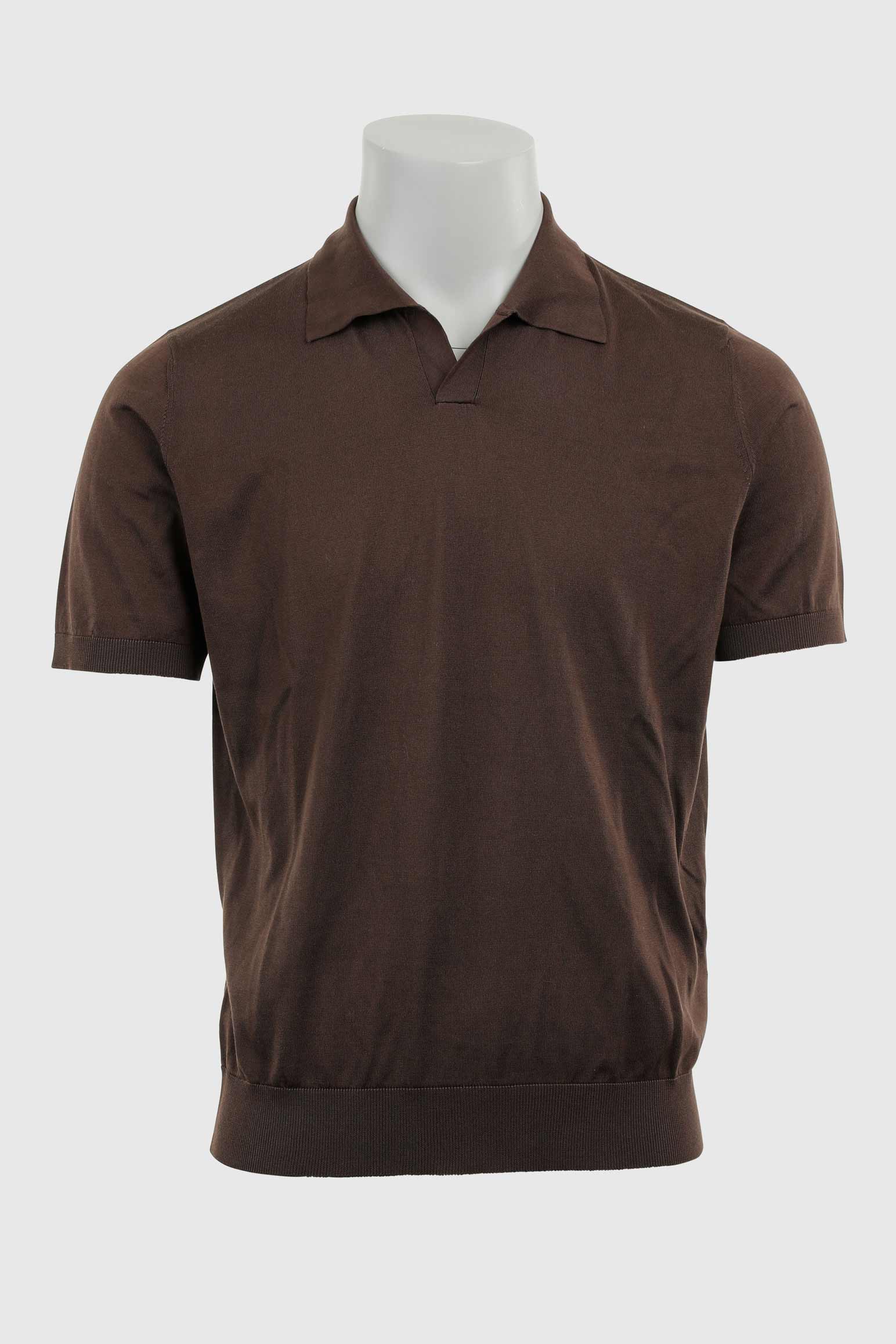 Chocolate Silk Knitted Short Sleeve Open Collar Cawdor Polo Shirt - Image 6
