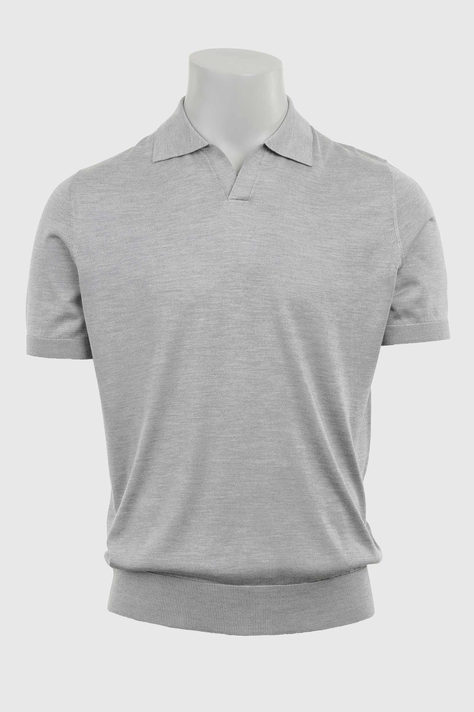 Grey Silk Knitted Short Sleeve Open Collar Cawdor Polo Shirt - Image 6