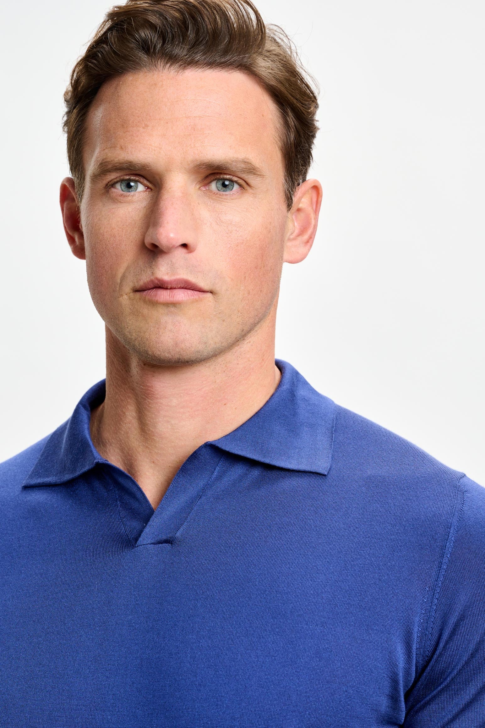 Medium Blue Silk Knitted Short Sleeve Open Collar Cawdor Polo Shirt - Image 3