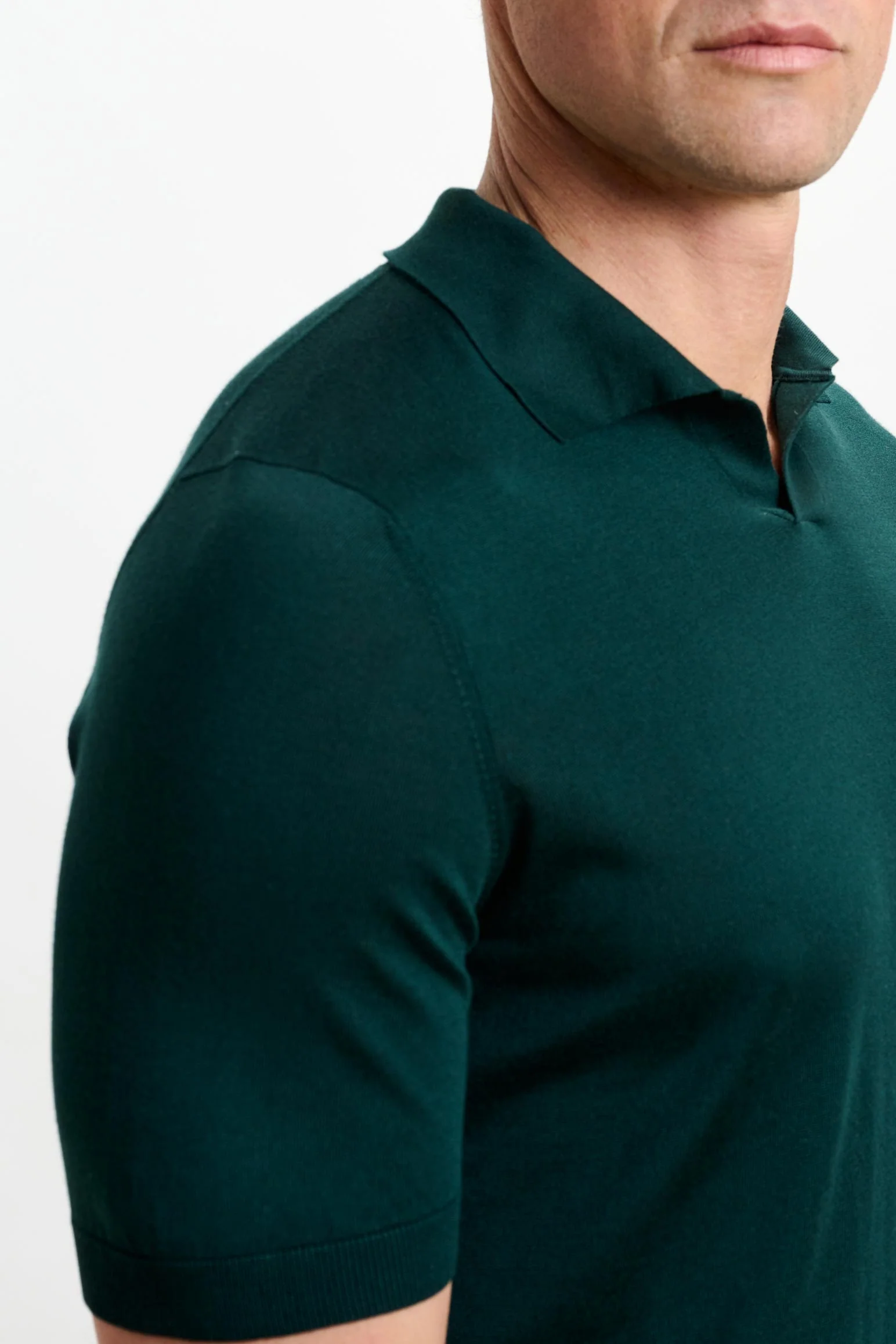 Petrol Green Silk Knitted Short Sleeve Open Collar Cawdor Polo Shirt - Image 3
