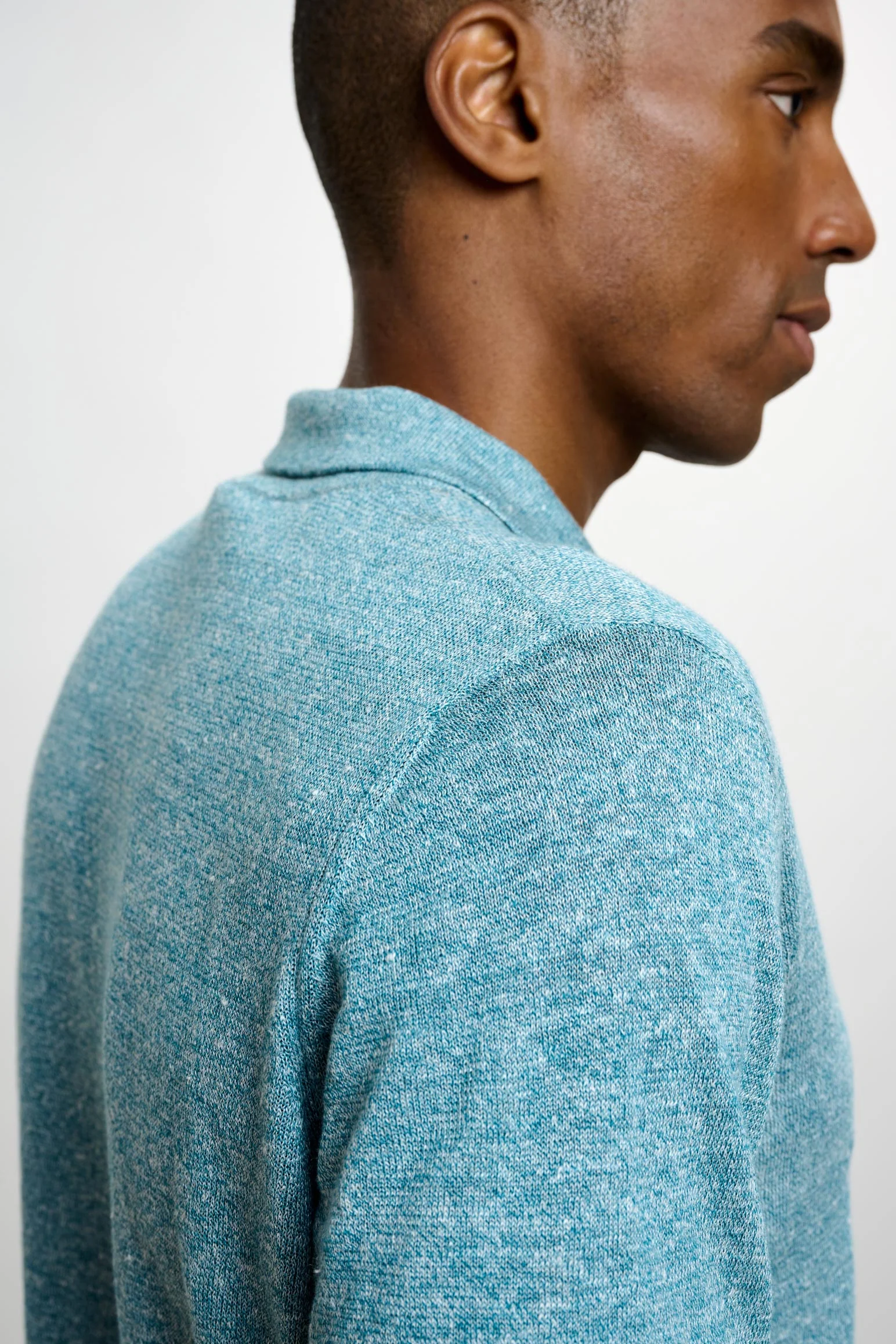 Turquoise Blue Silk Knitted Short Sleeve Open Collar Cawdor Polo Shirt - Image 5