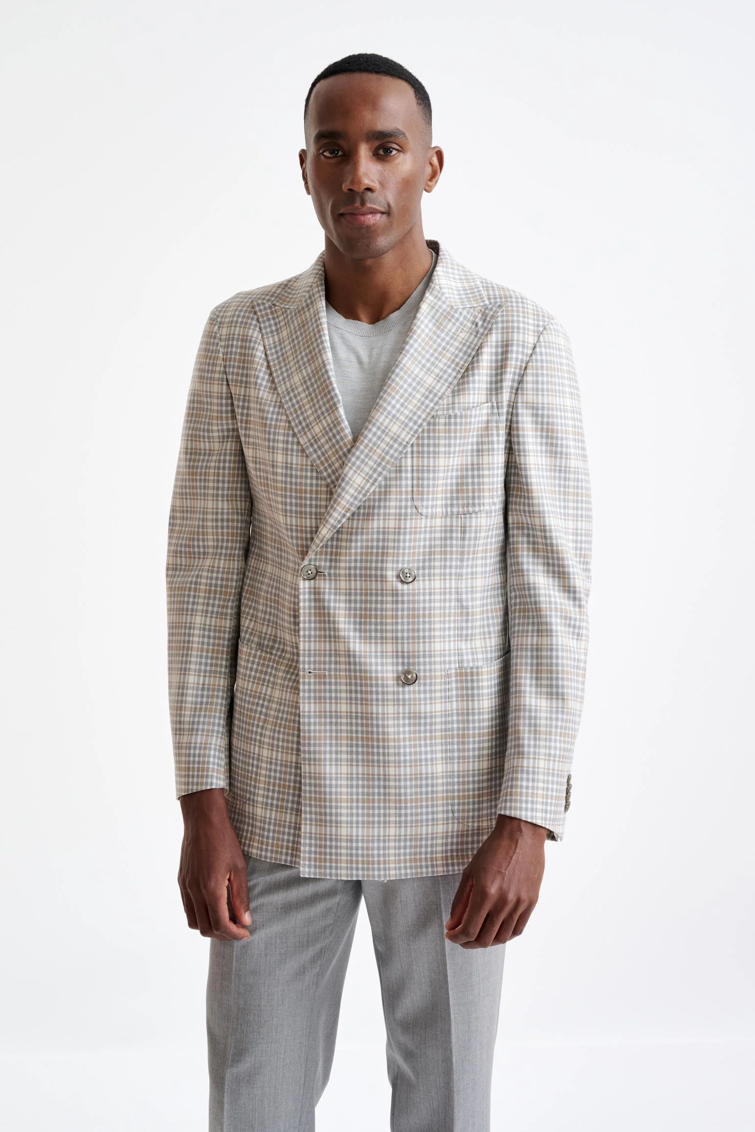 Beige Check Super 130's Wool Kenton Jacket Mosaic