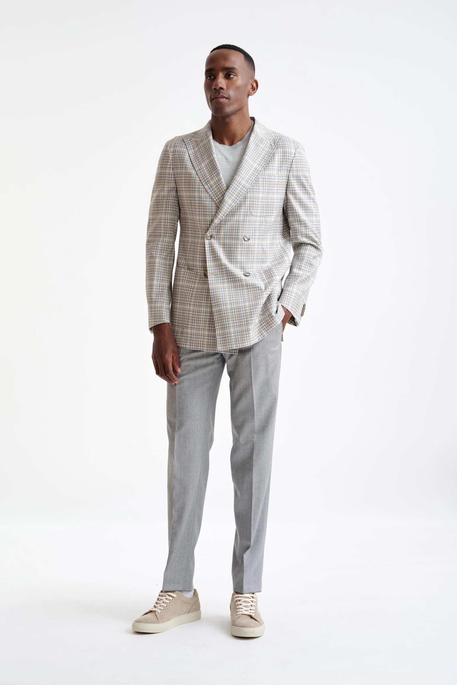 Beige Check Super 130's Wool Kenton Jacket Mosaic - Image 5