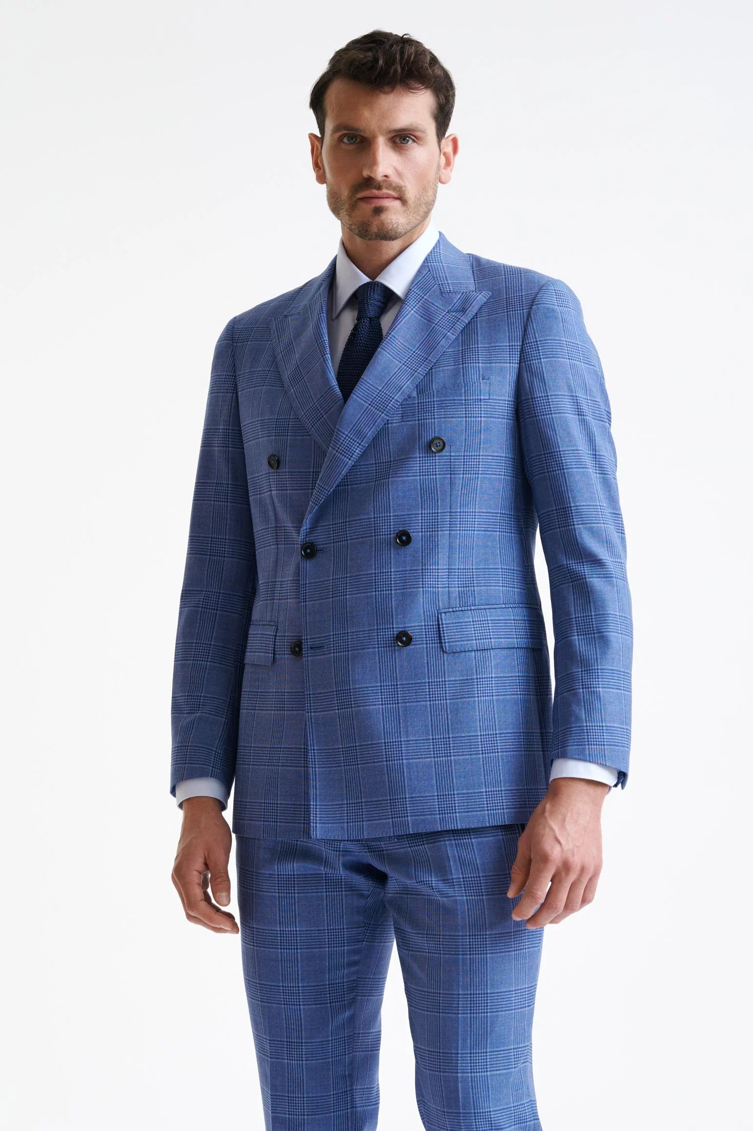 Blue Check Super 130's Wool Soho Suit Mosaic - Image 6