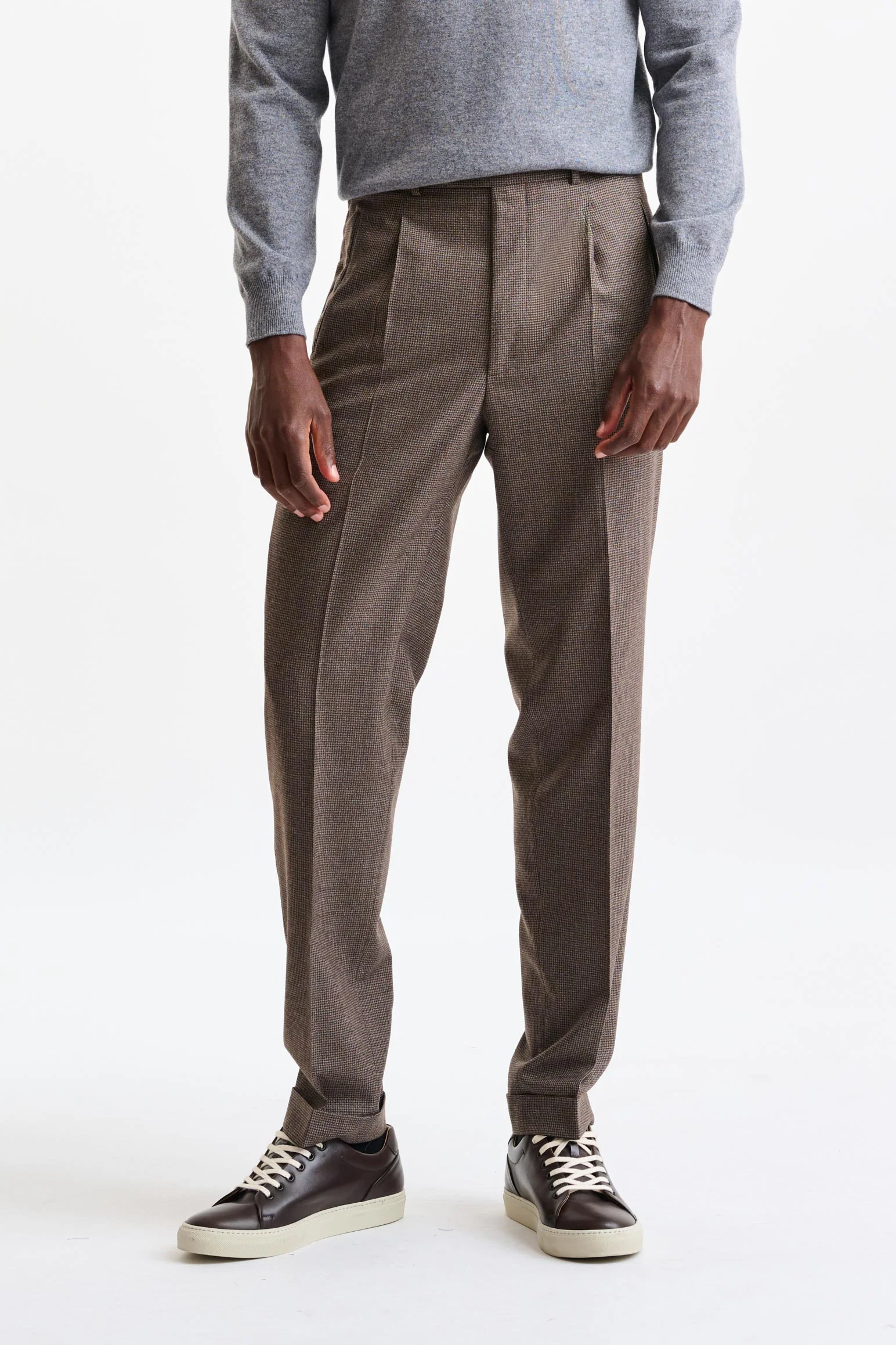 Check Brown 100% Wool Farley Trousers Freestyle