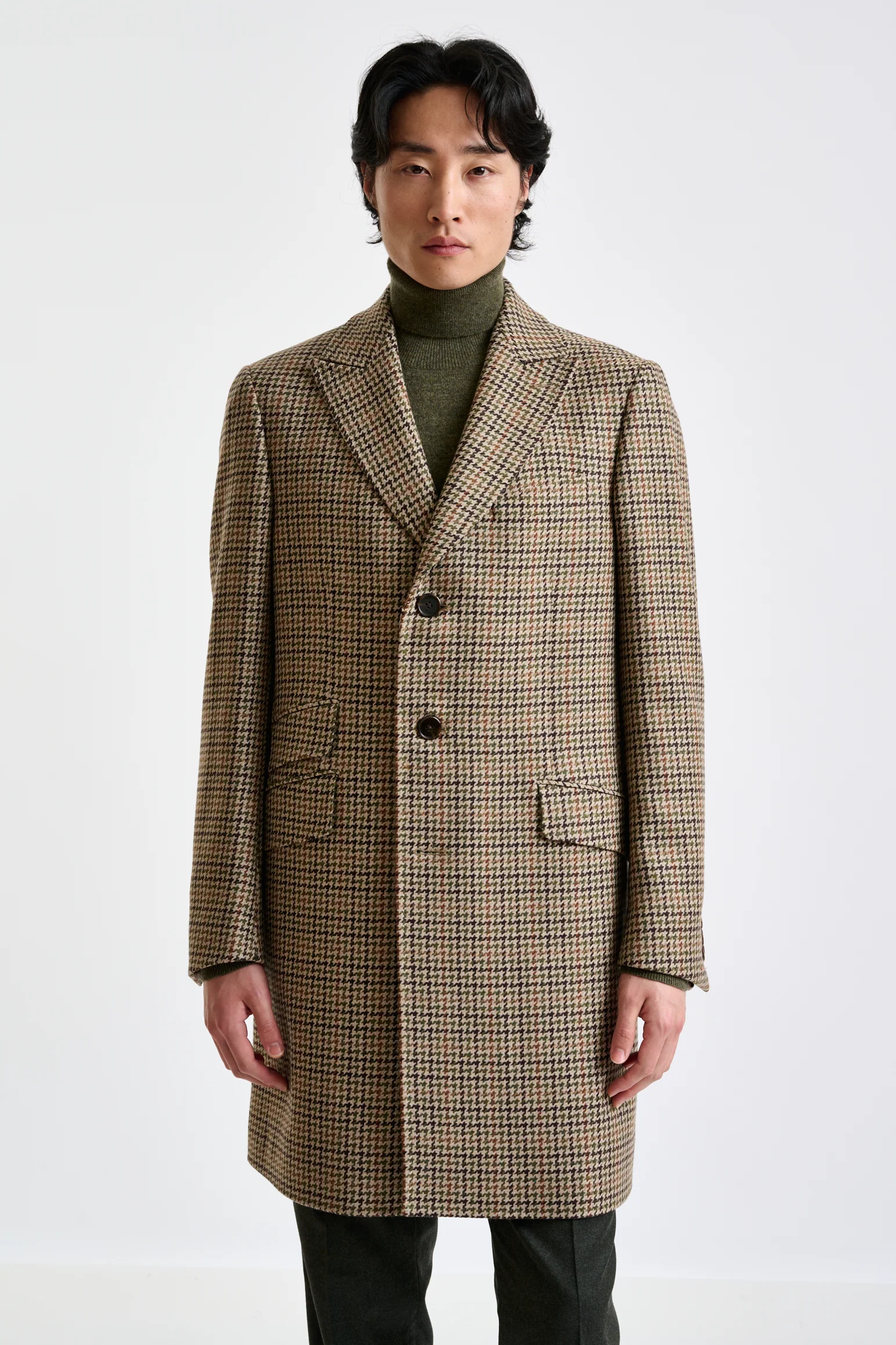 Brown Check Wool Tailored Overcoat