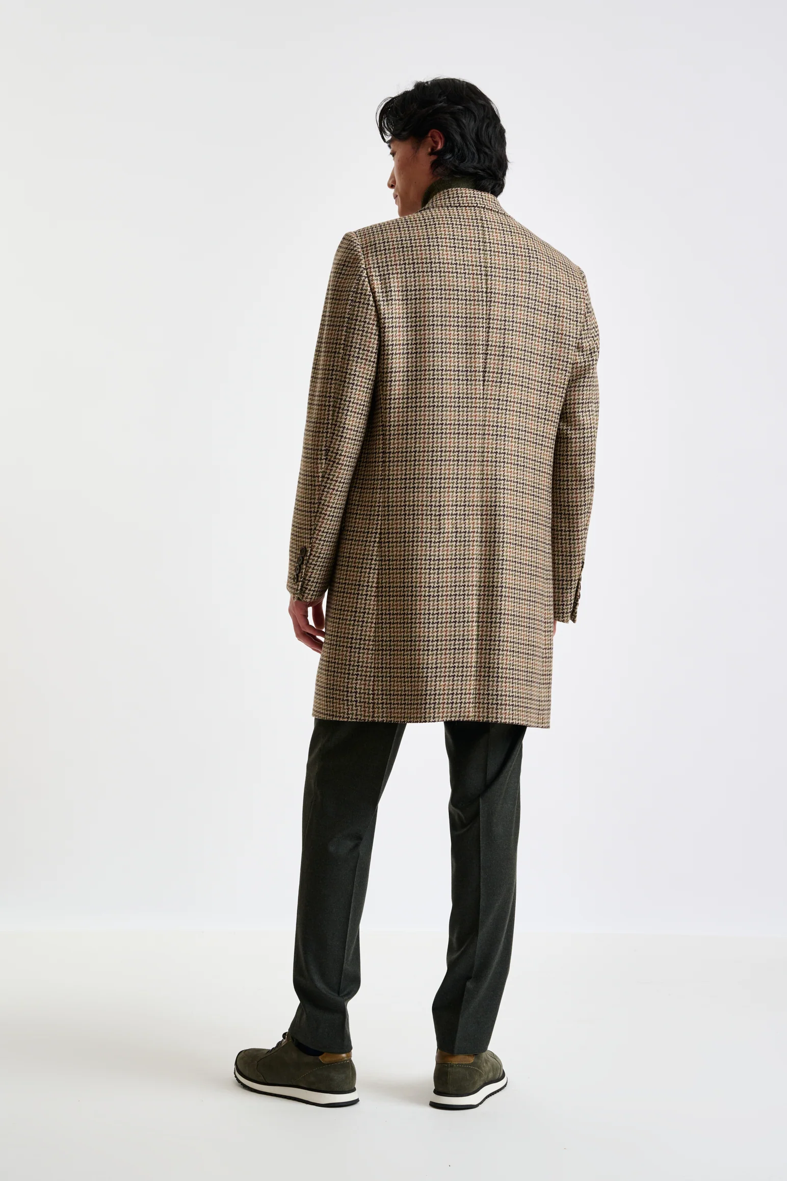 Brown Check Wool Tailored Overcoat - Image 3