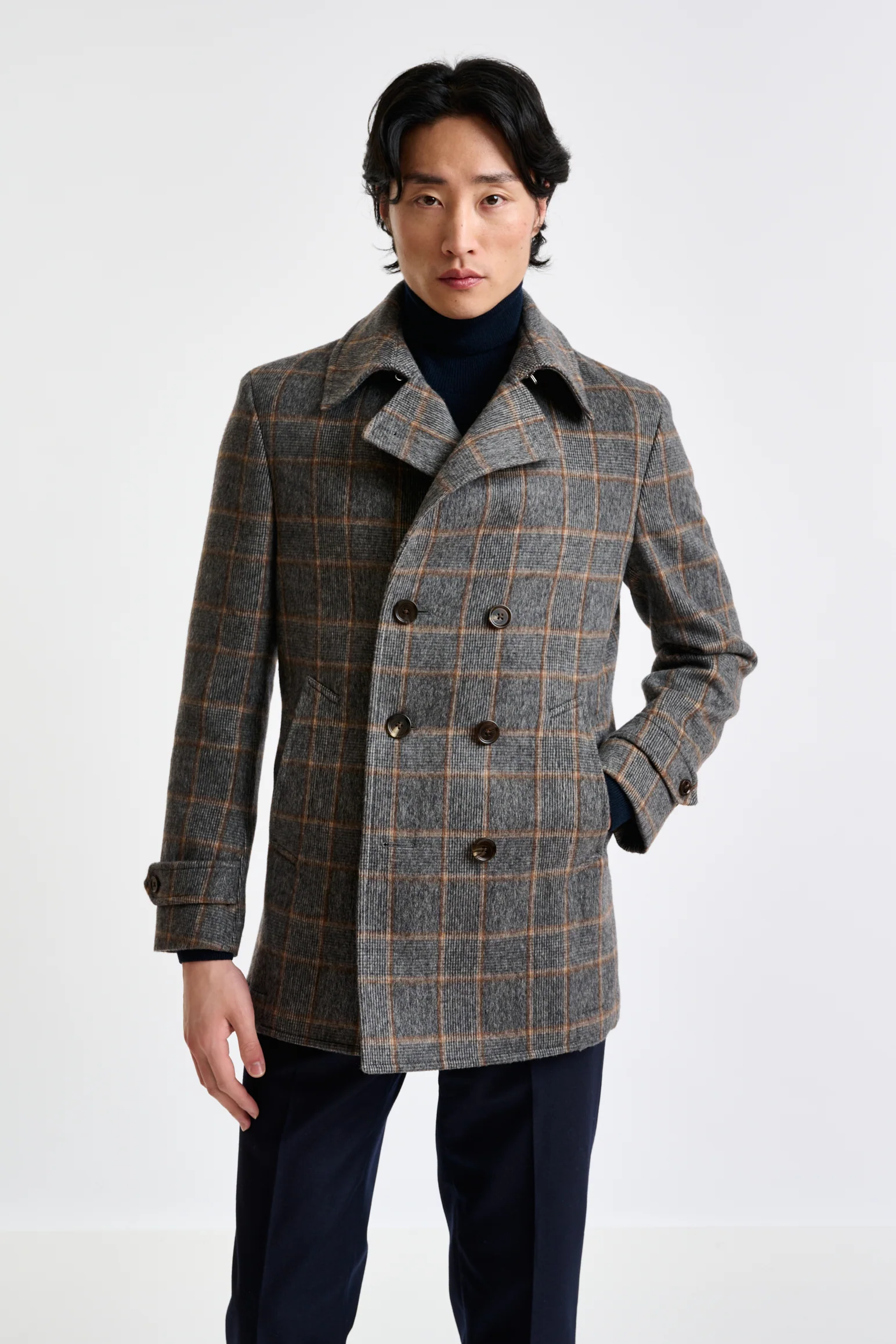 Grey Check Wool Nelson Peacoat