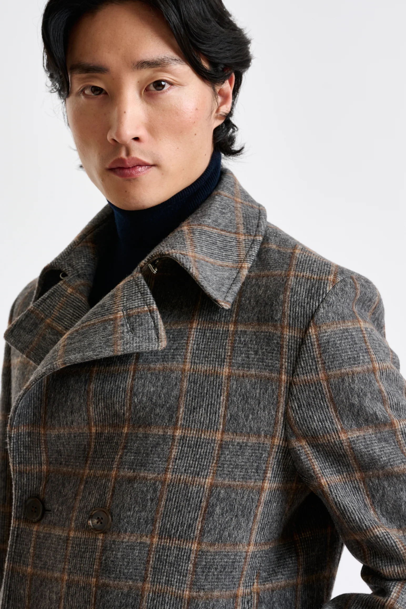 Grey Check Wool Nelson Peacoat - Image 3