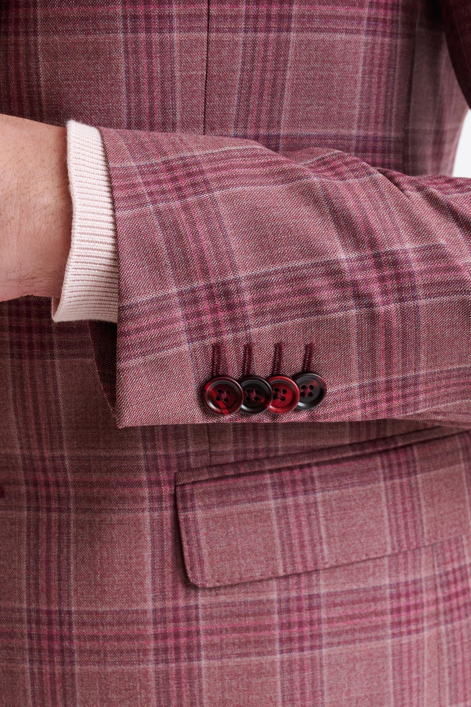 Pink Check Burgundy Super 130's Wool Soho Jacket Mosaic - Image 2