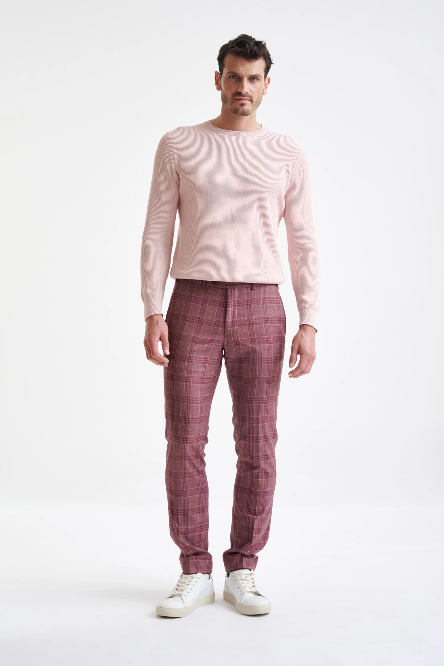 Pink Burgundy Check Super 130's Wool Soho Suit Mosaic - Image 12