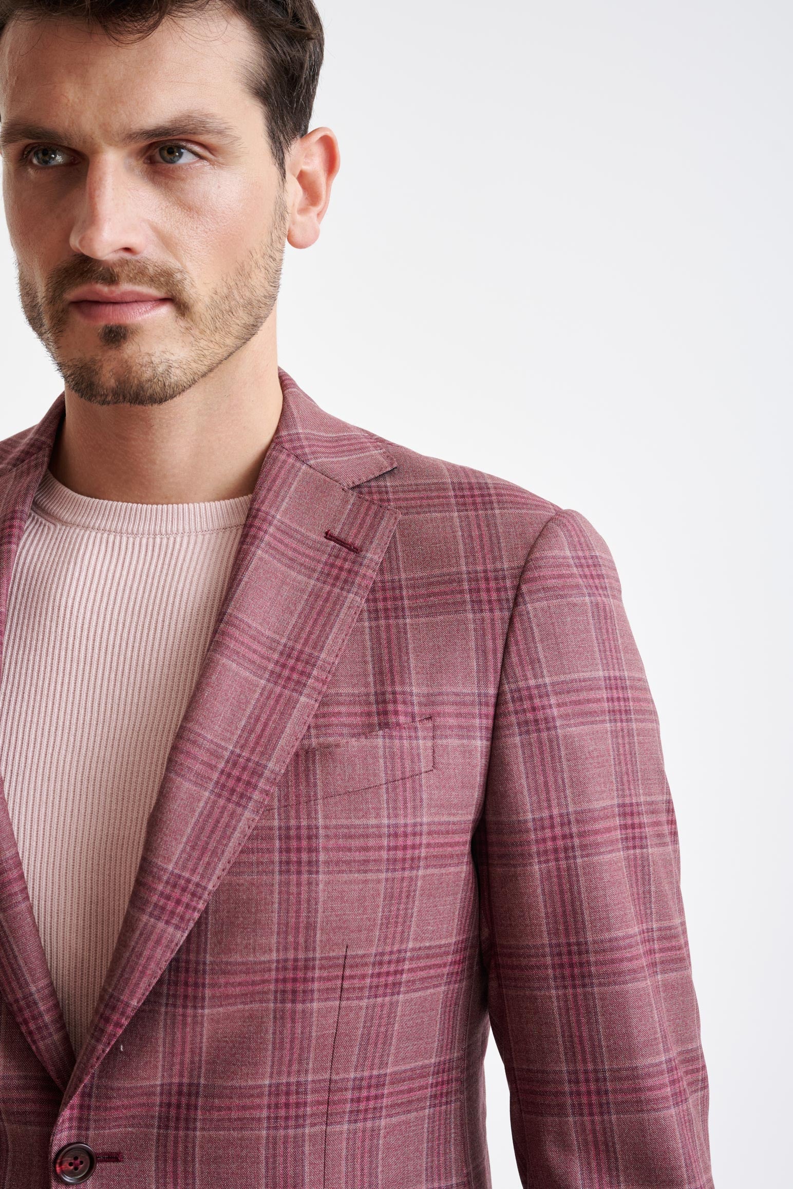Pink Burgundy Check Super 130's Wool Soho Suit Mosaic - Image 6