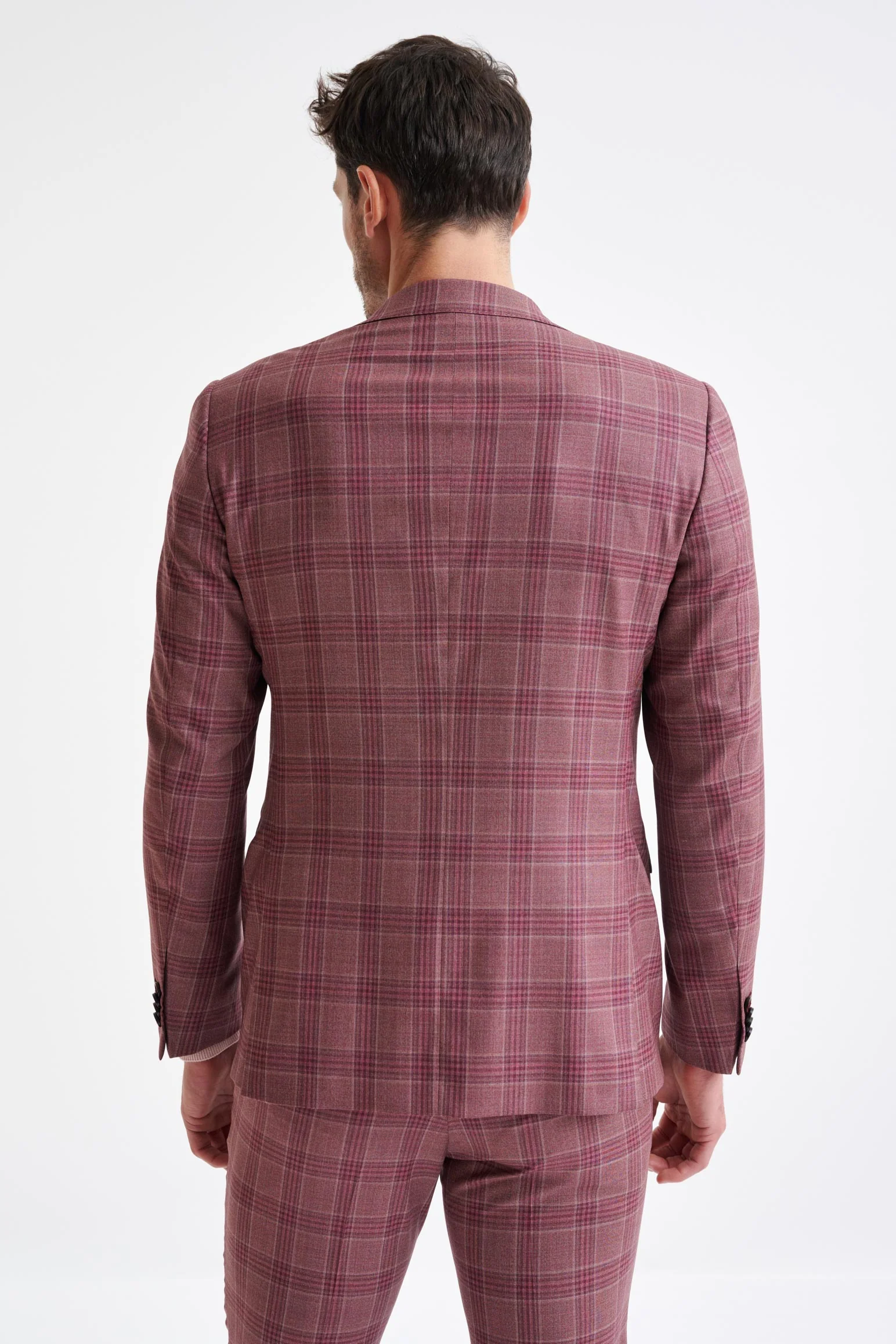 Pink Burgundy Check Super 130's Wool Soho Suit Mosaic - Image 7