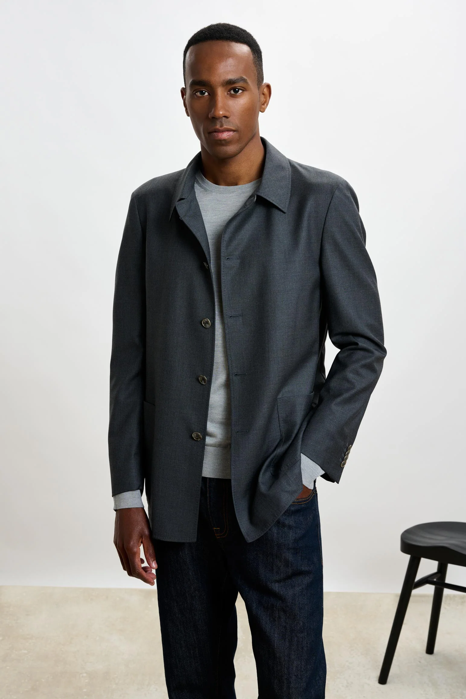 Grey Chelsea Eton Shirt Jacket