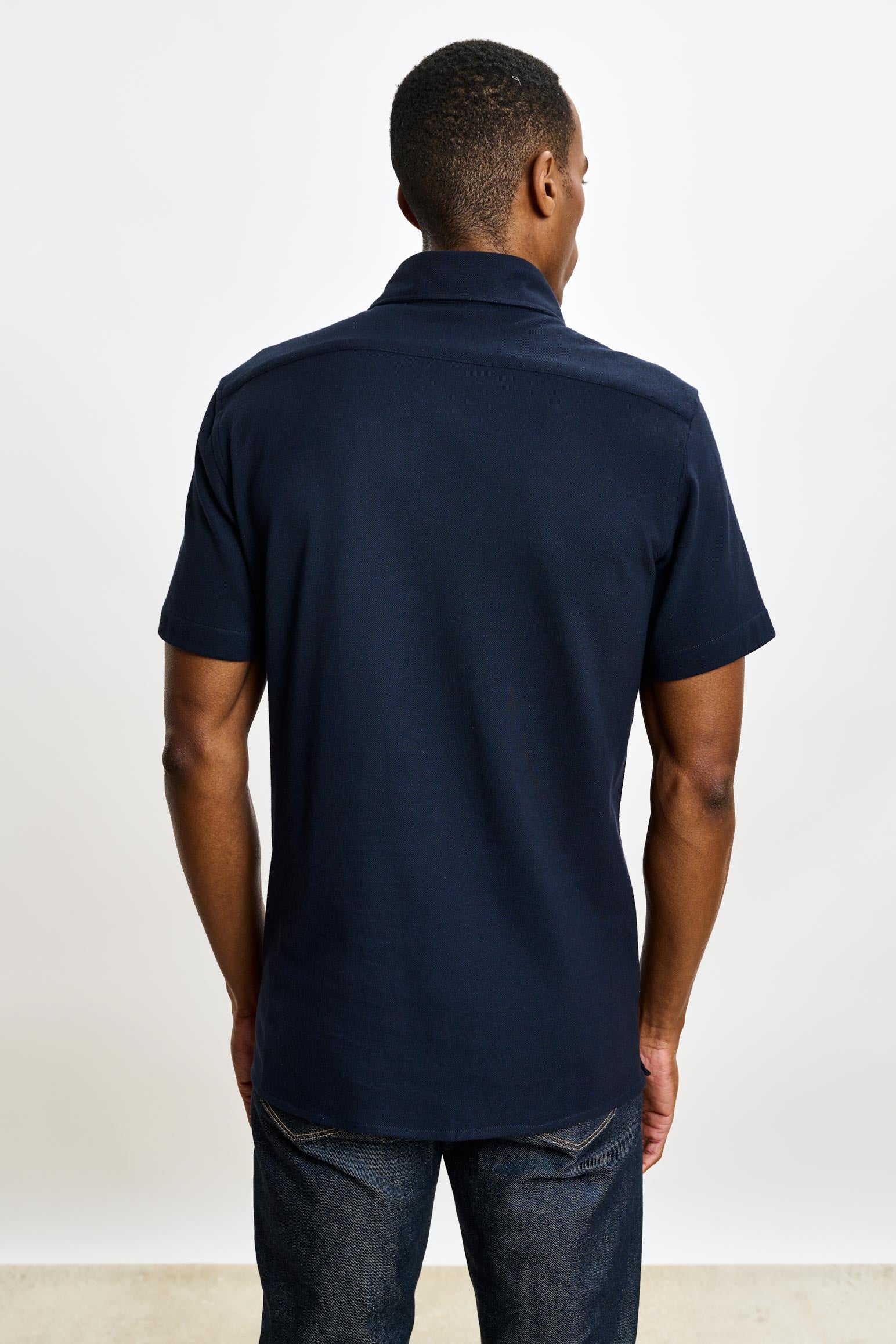 Navy Cotton Piquet Polo Shirt - Image 4
