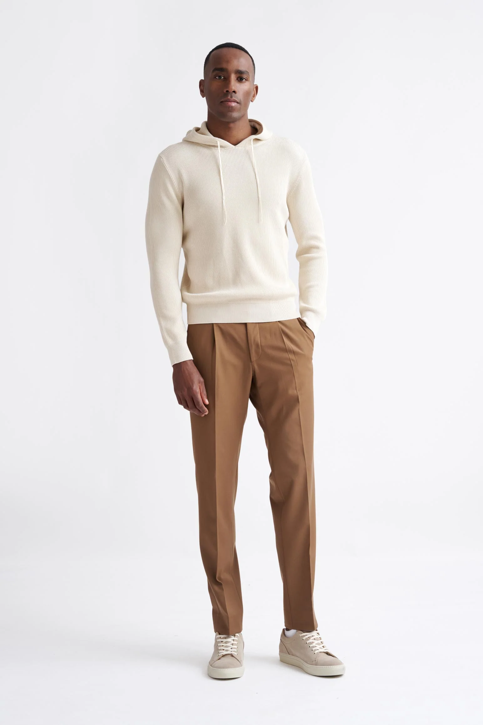 Cream 100% Cotton Rib Bangor Knitted Hoodie - Image 2