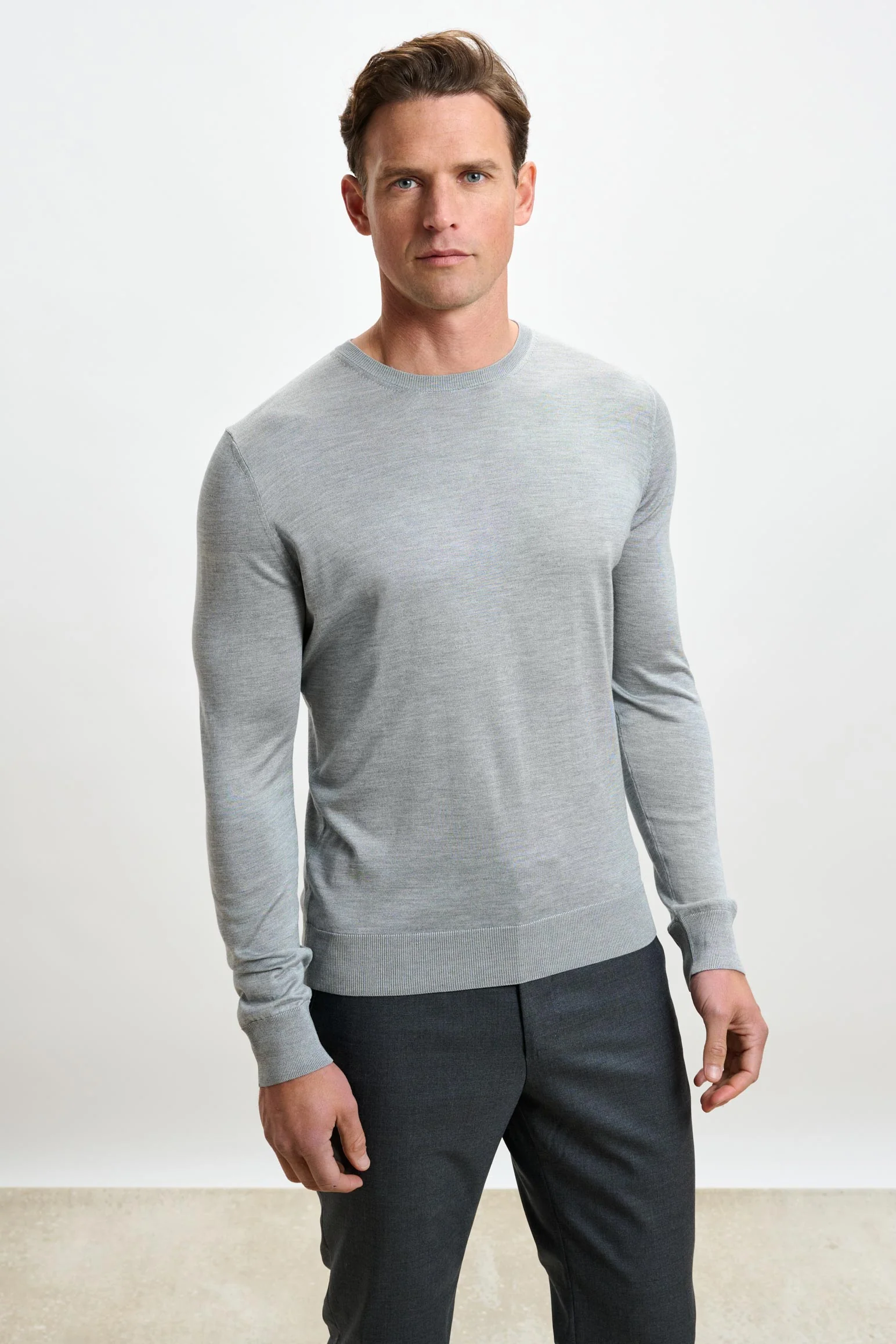 Grey Silk Crewe Long Sleeve Sweater