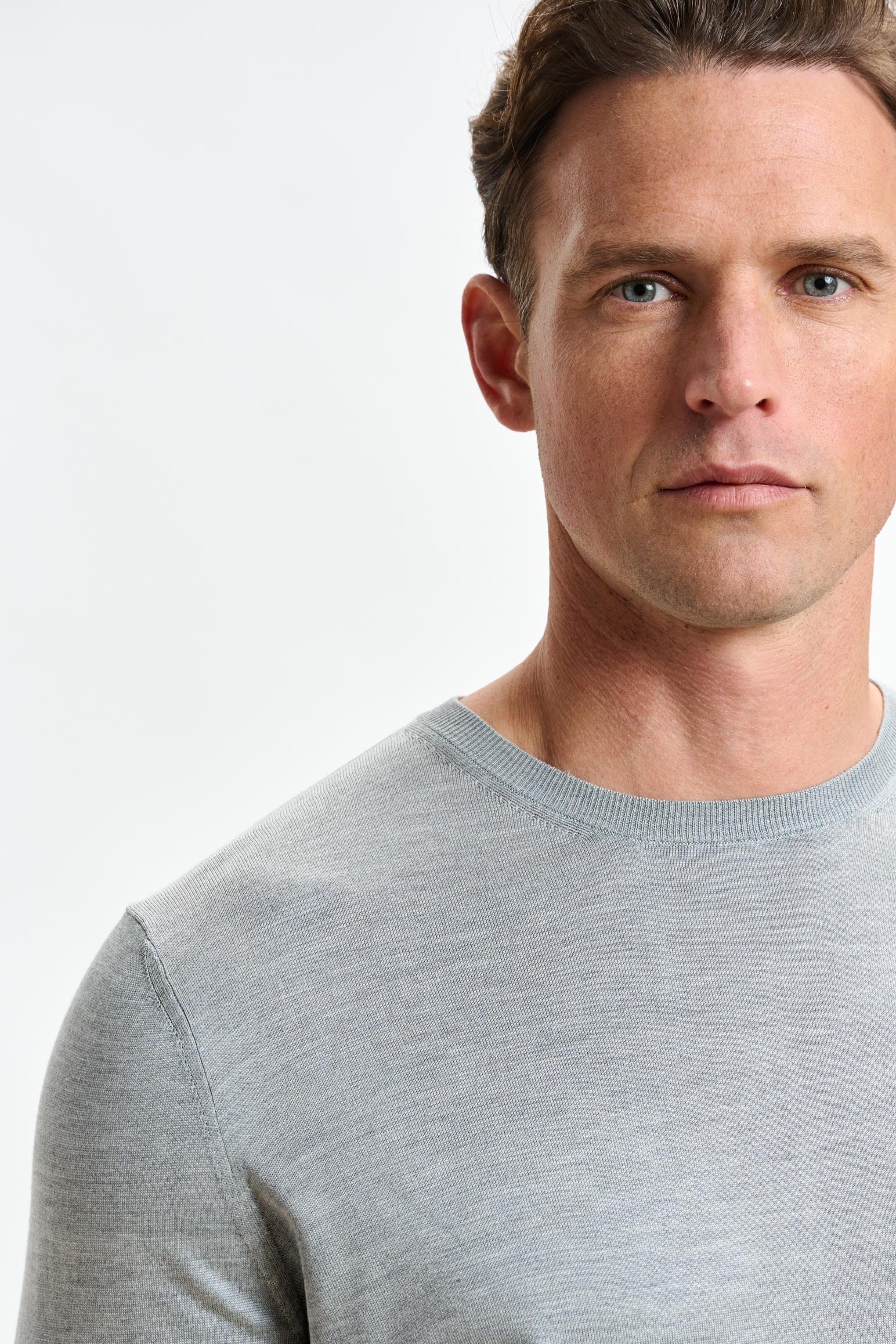 Grey Silk Crewe Long Sleeve Sweater - Image 2