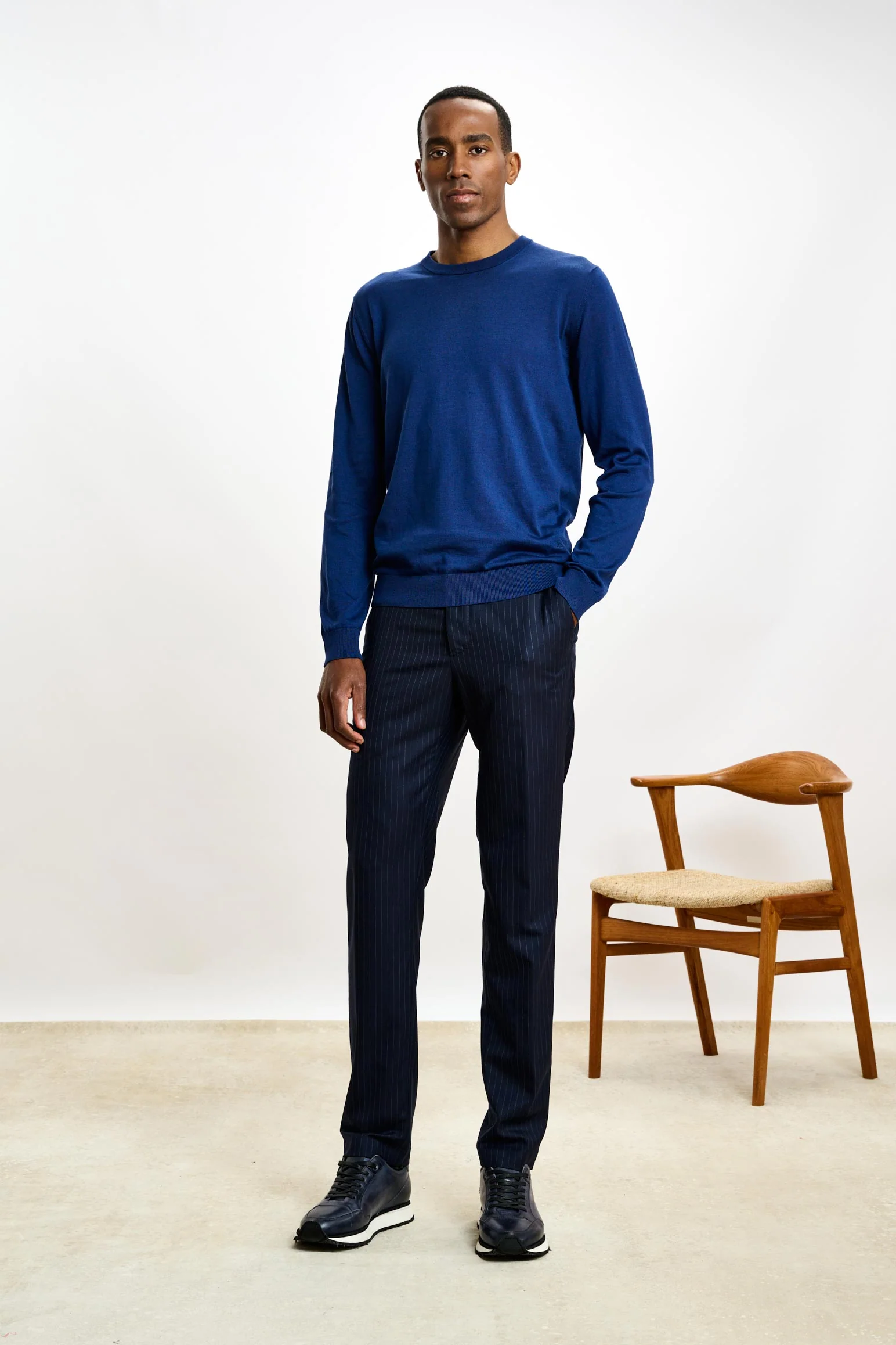 Ink Blue Silk Crewe Long Sleeve Sweater