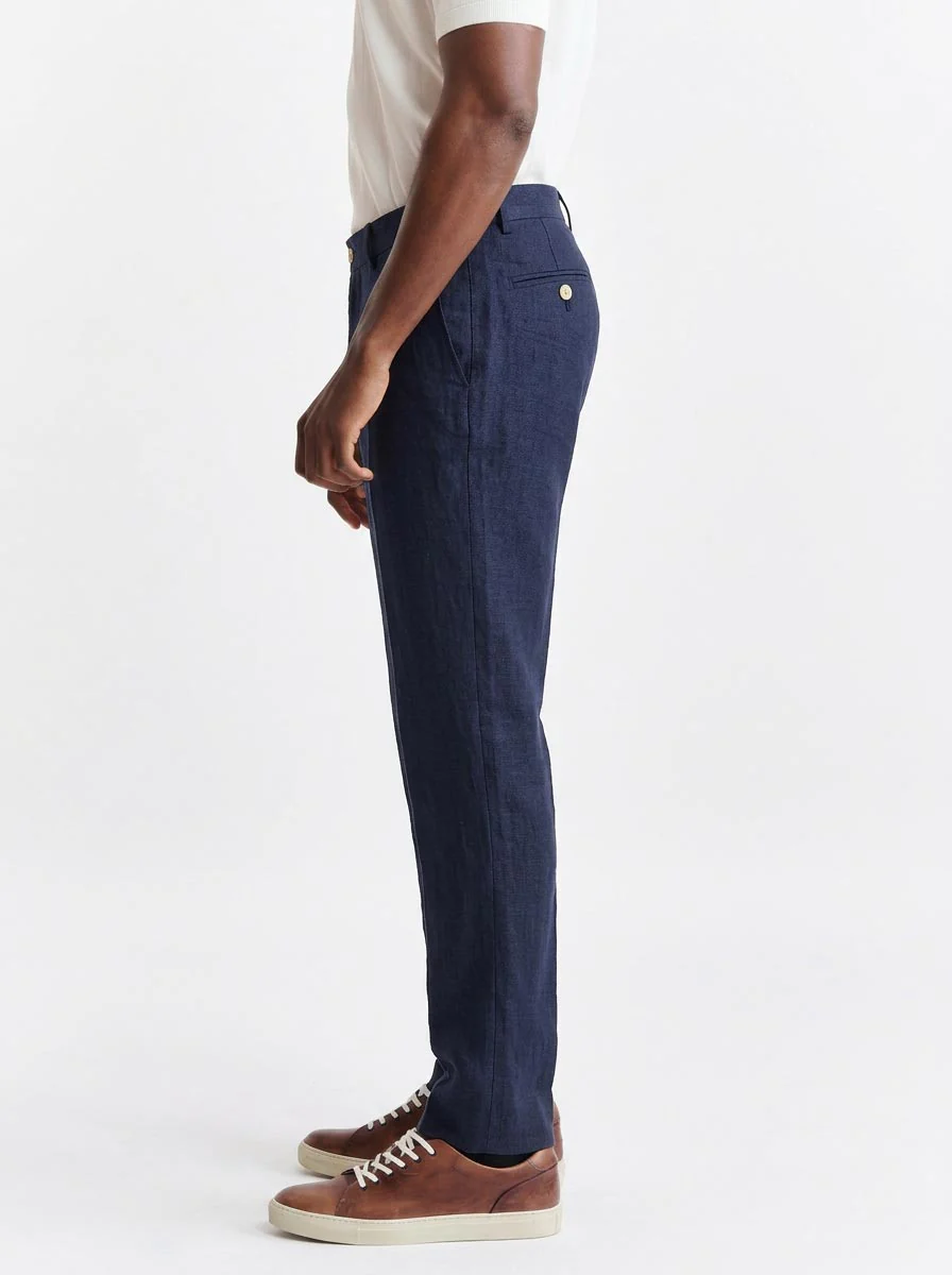 Dark Blue 100% Linen Five Pocket Trousers Pure Linen - Image 3