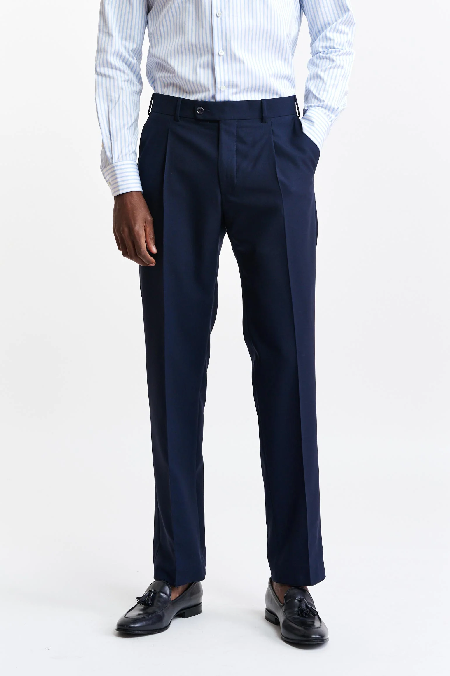 Dark Blue 100% Wool Signature Trousers New Deluxe