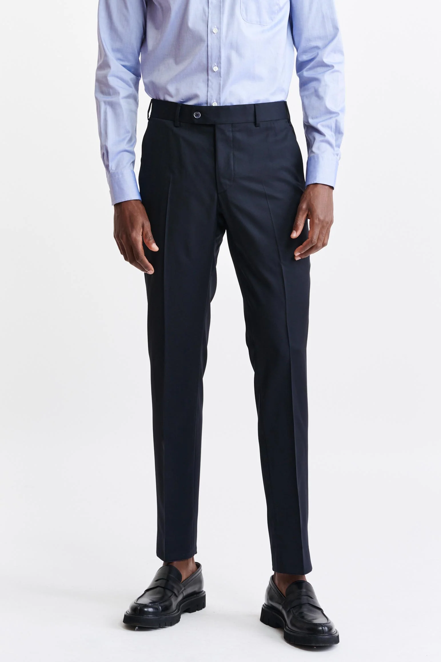 Dark Blue 100% Wool Super 100's Farley Trousers New Deluxe