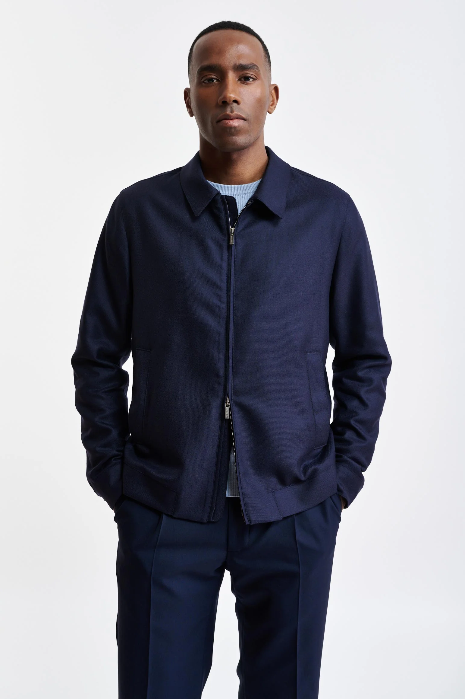 Dark Blue 100% Wool Warwick Bomber Jacket Harmony