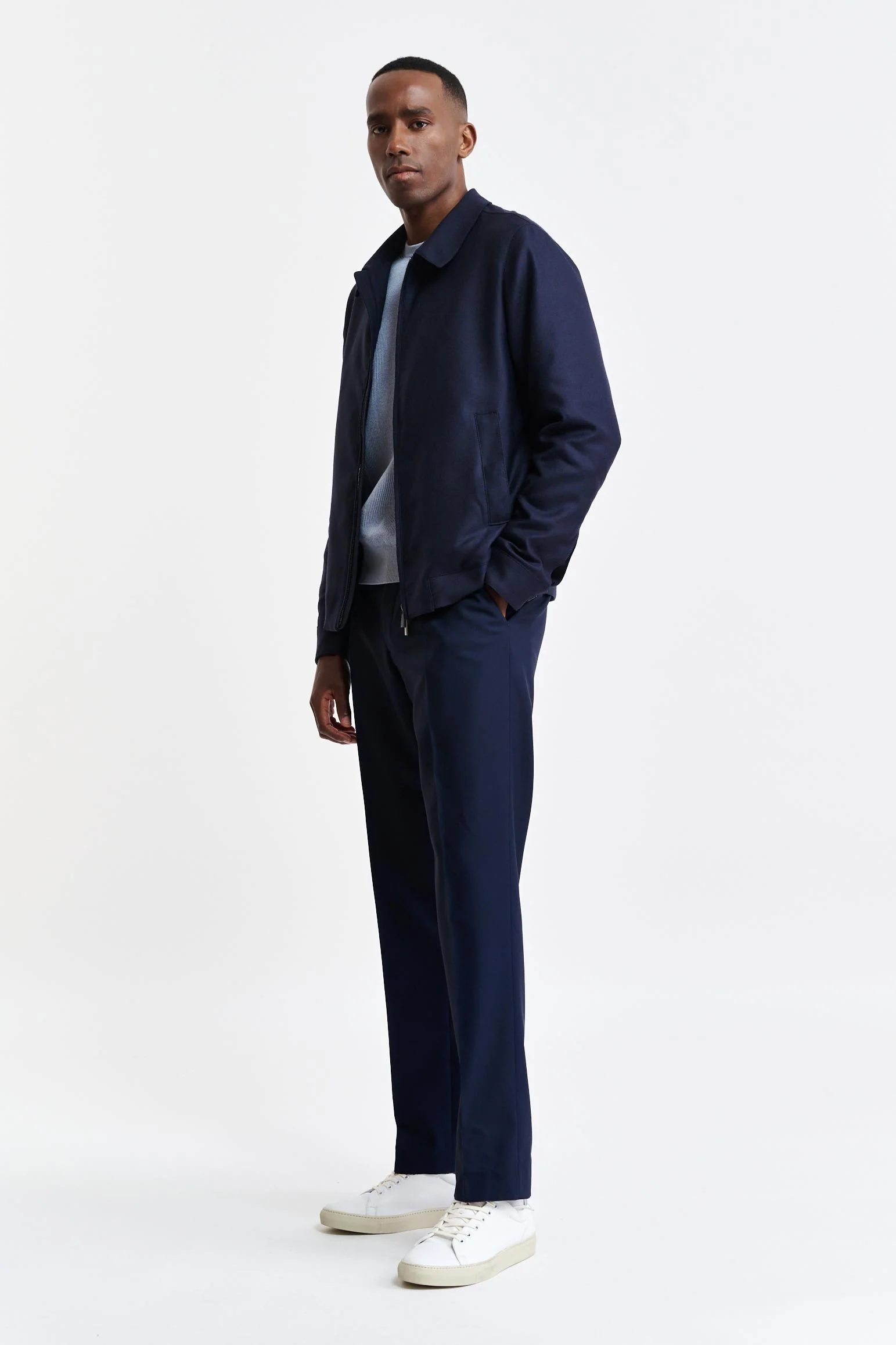 Dark Blue 100% Wool Warwick Bomber Jacket Harmony - Image 6