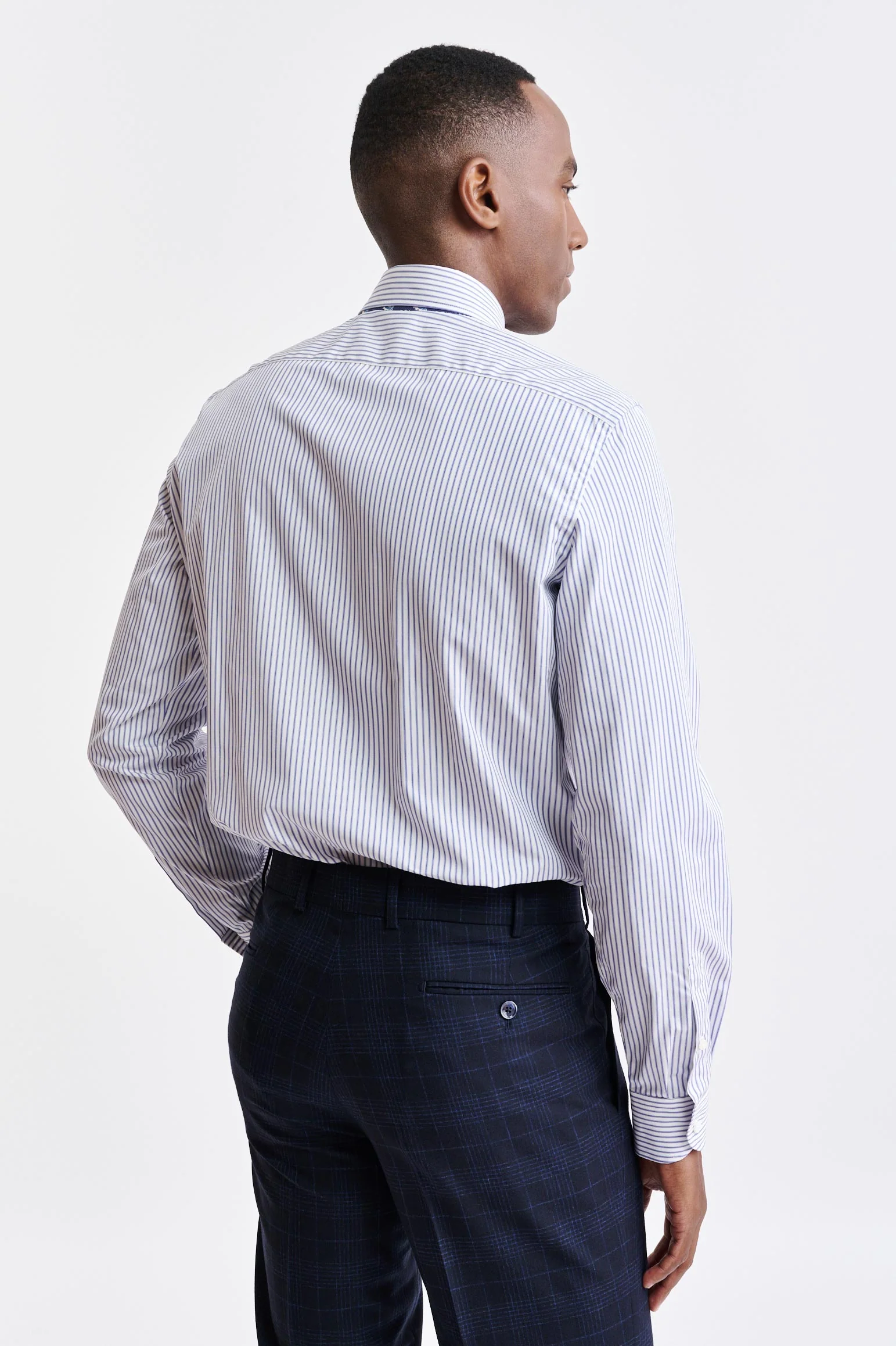 Dark Blue Stripes Cotton Poplin Formal Shirt - Image 3