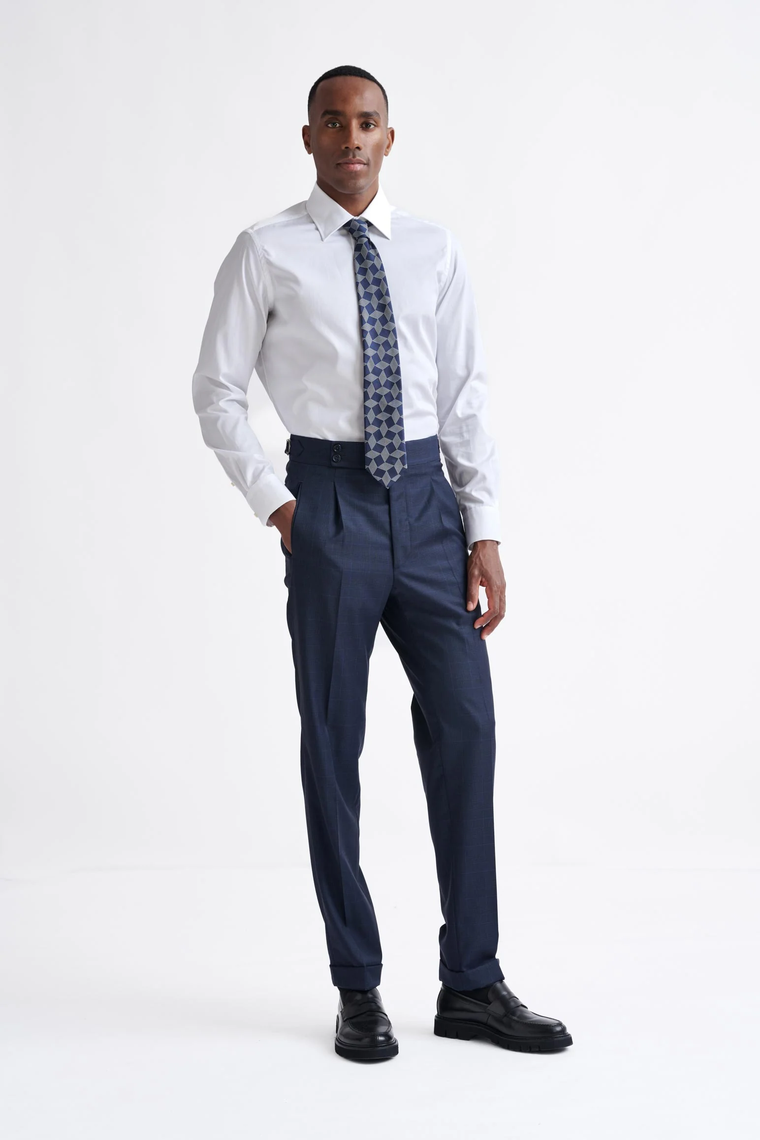 Dark Blue Super 130's Wool Farley Trousers Eton - Image 2