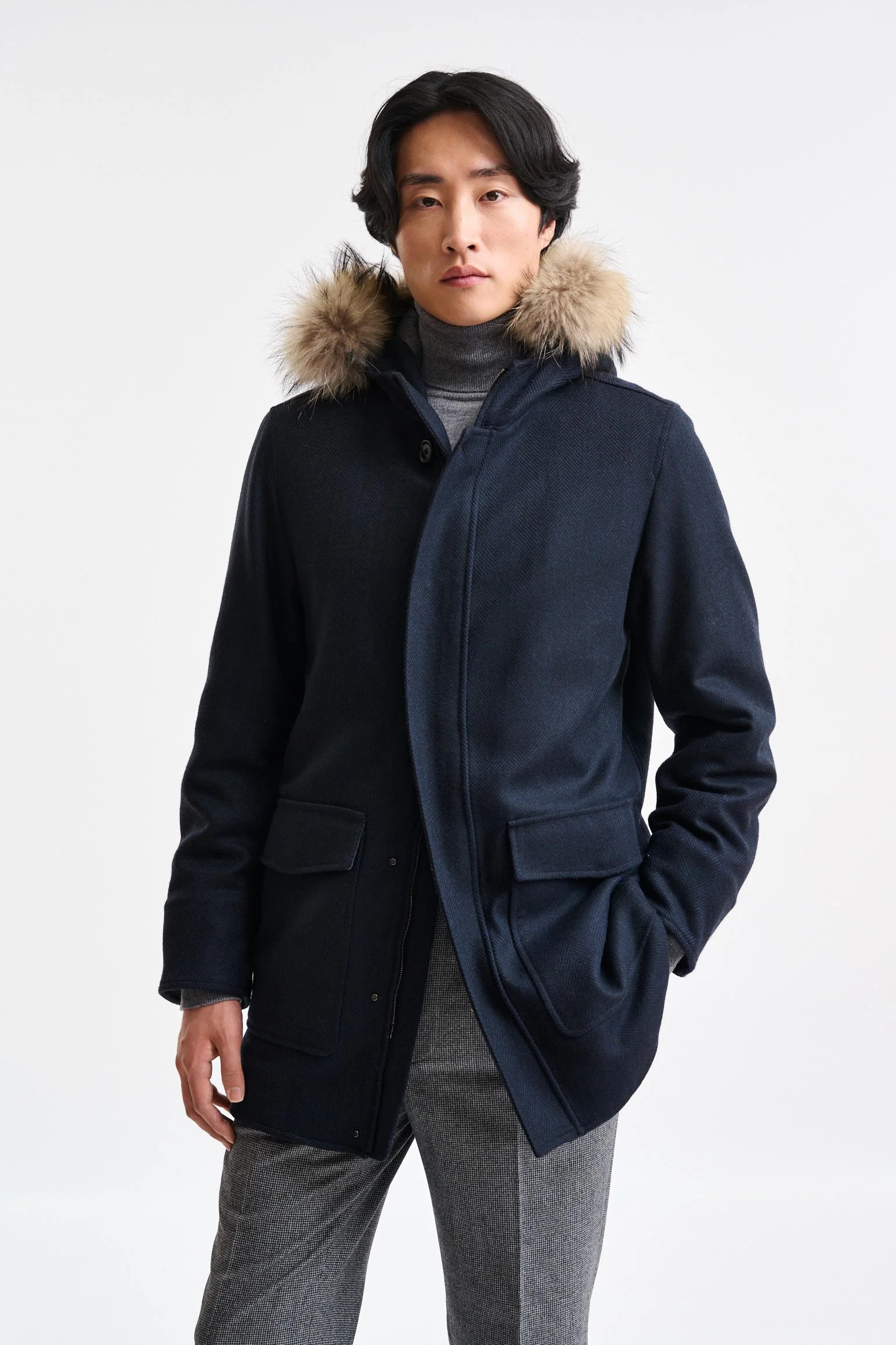 Dark Blue Wool Bedford Parka Zeus