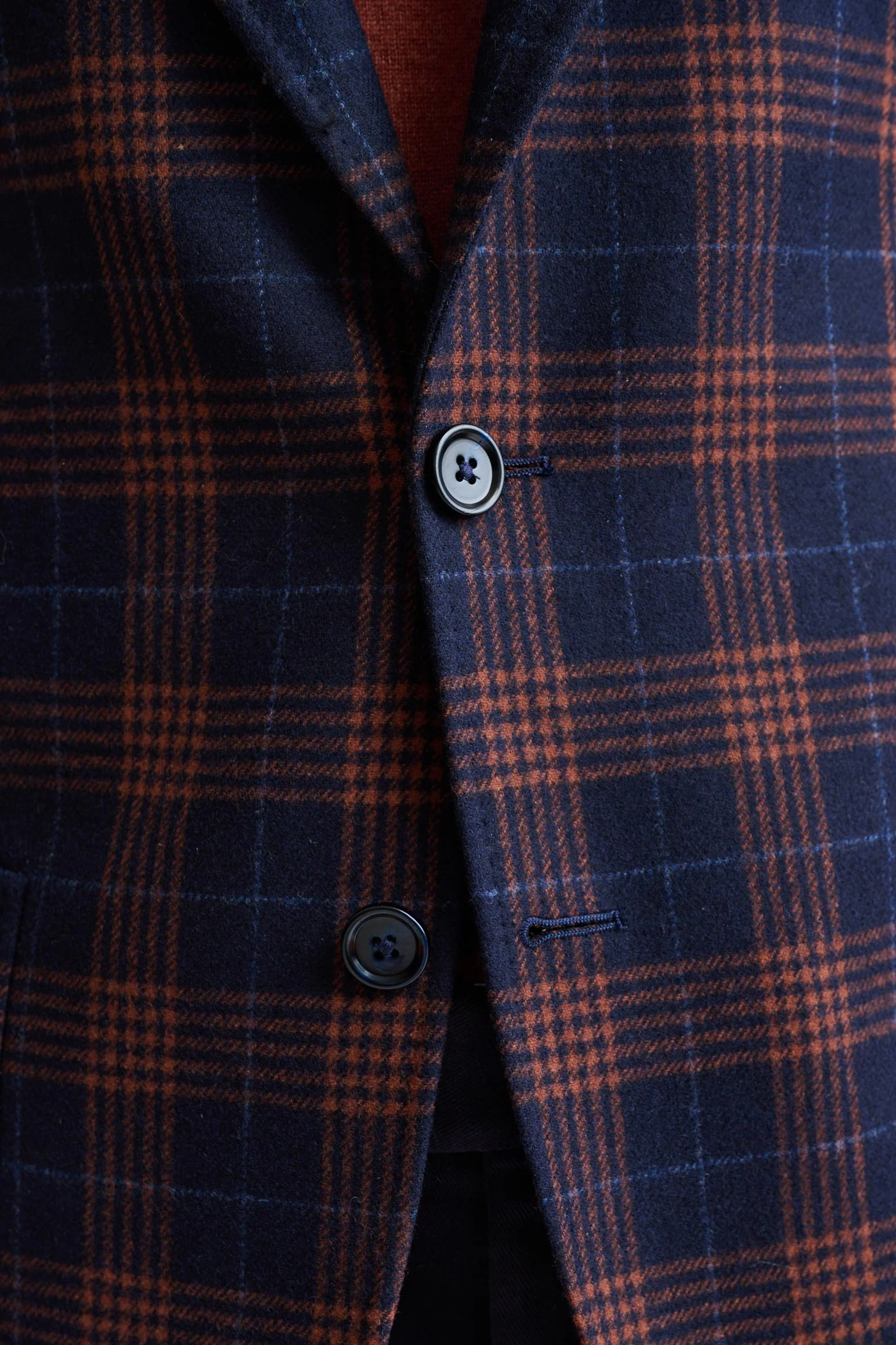 Dark Blue Check Wool & Cashmere Soho Jacket Autumn Leaves - Image 3