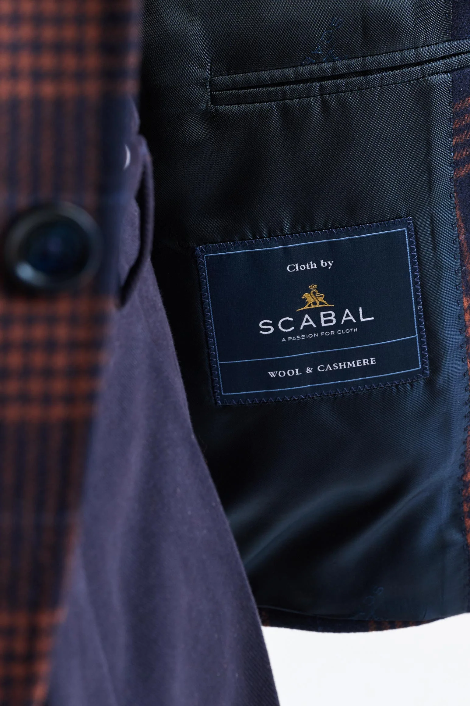 Dark Blue Check Wool & Cashmere Soho Jacket Autumn Leaves - Image 4