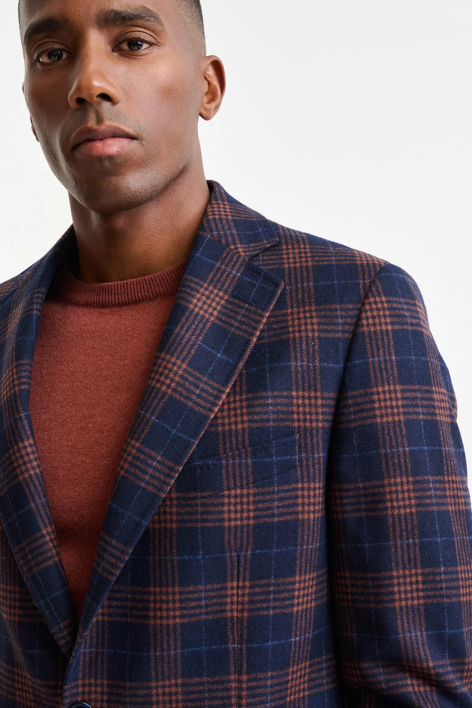 Dark Blue Check Wool & Cashmere Soho Jacket Autumn Leaves - Image 6