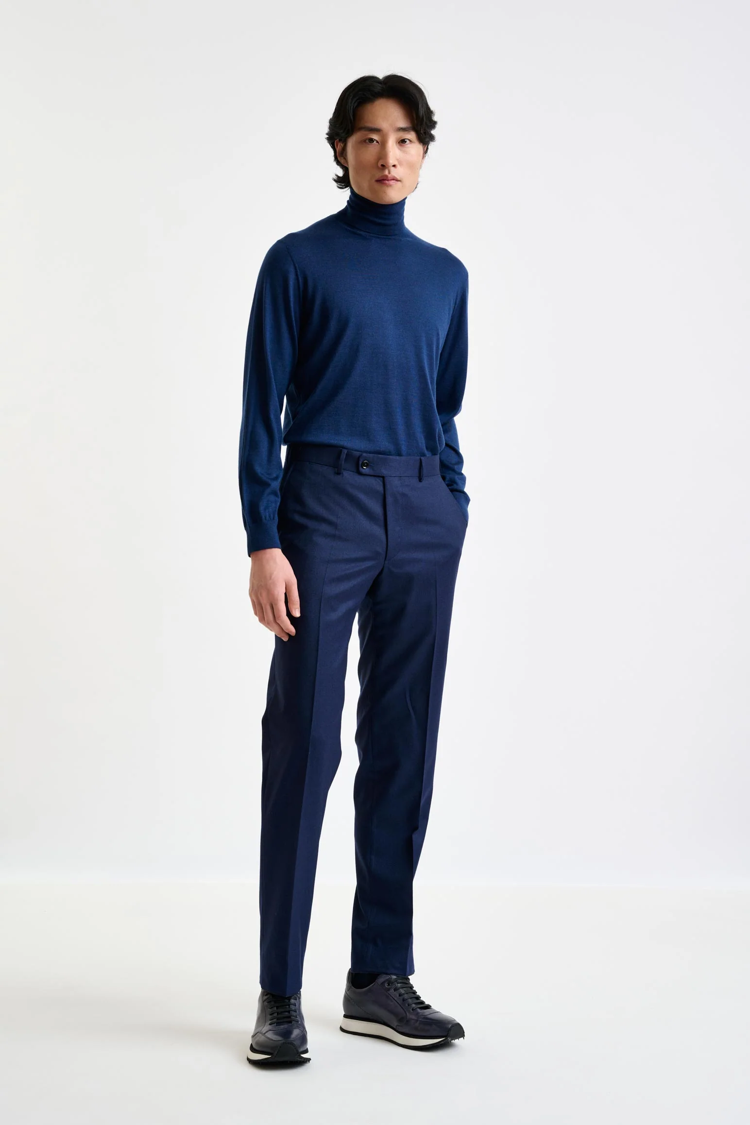 Dark Blue Super 100's Wool Farley Trousers Flannel Saxony - Image 3