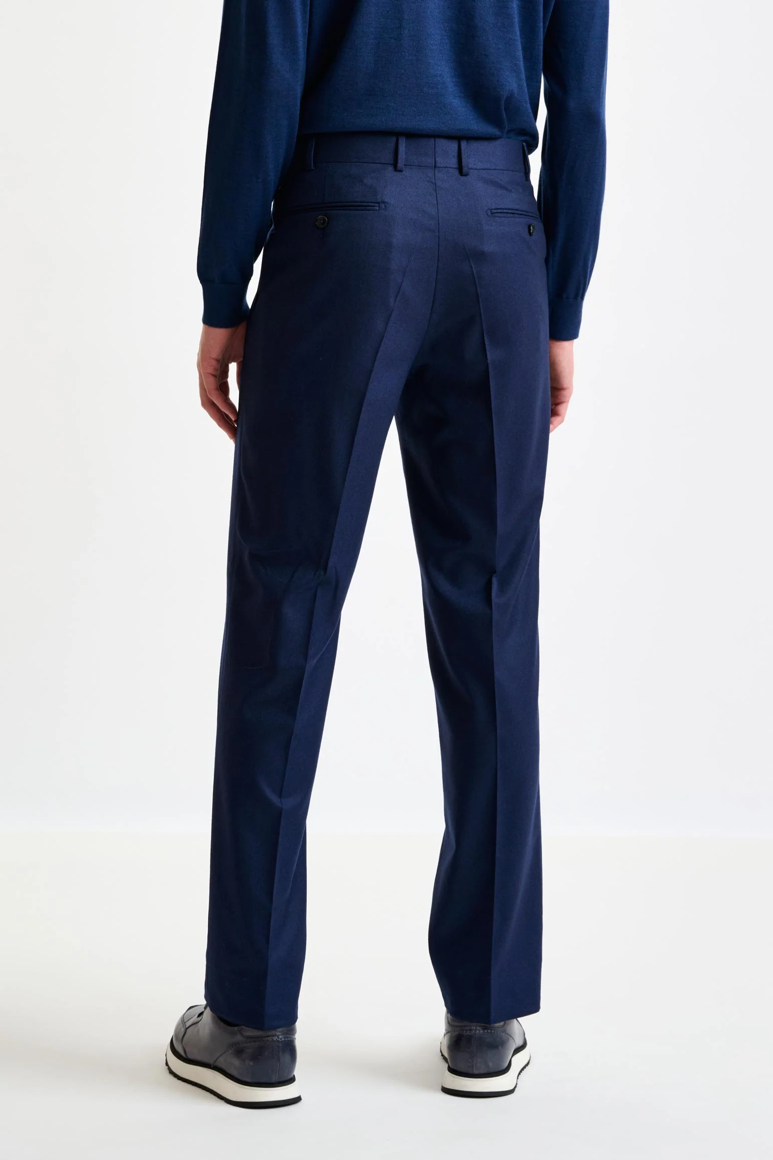 Dark Blue Super 100's Wool Farley Trousers Flannel Saxony - Image 4